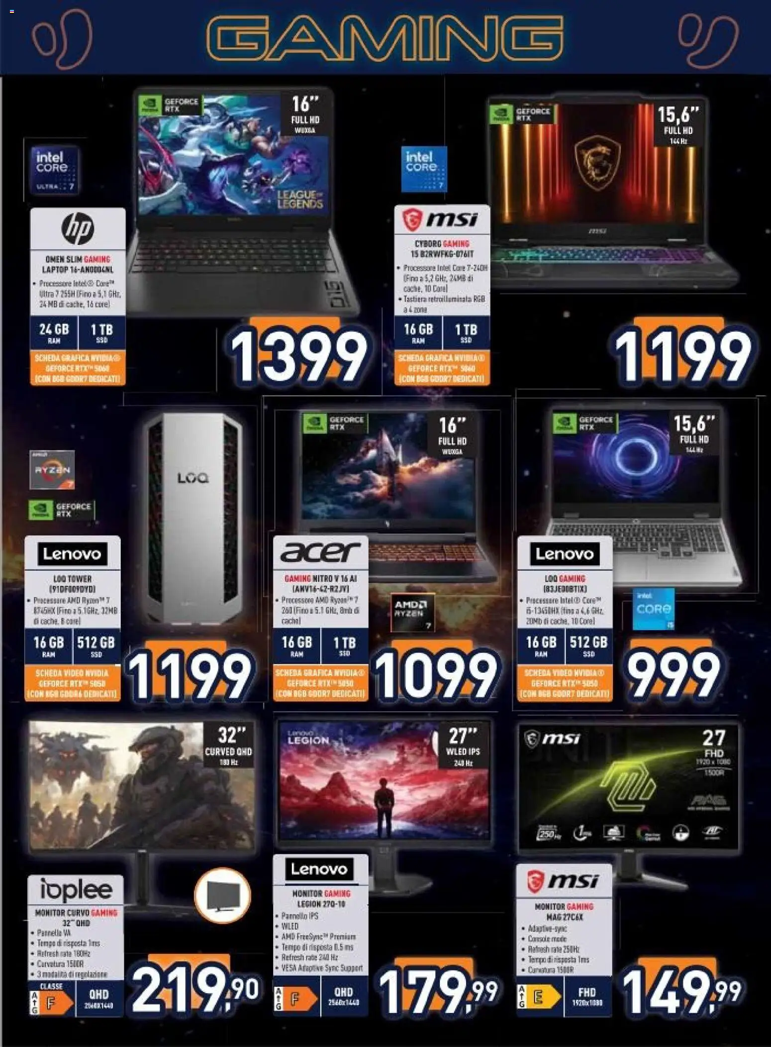 Volantino Unieuro del 29.05.2026 | Pagina: 17 | Prodotti: Monitor, Laptop, Tastiera, Video