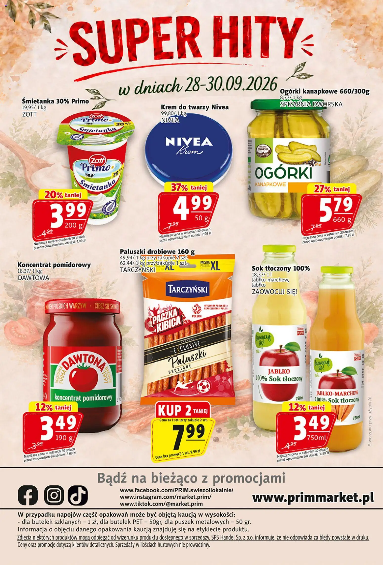 Prim Market gazetka od 24.09.2026 | Strona: 16 | Produkty: Ogórki kanapkowe, Koncentrat pomidorowy, Ogórki, Krem do twarzy