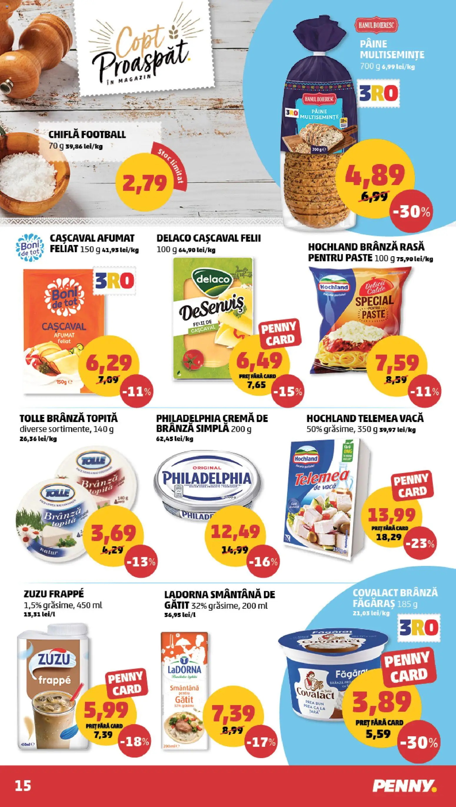 Noul catalog PENNY – valabil de la 17.06.2026 | Pagină: 15 | Produse: Cașcaval, Chiflă, Pâine, Smântână