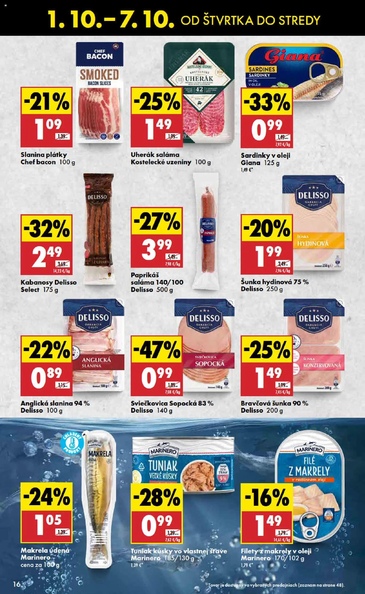 Nové Biedronka akcie – leták je platný od 01.10.2026 | Strana: 16 | Produkty: Tuniak, Šunka, Slanina, Filé