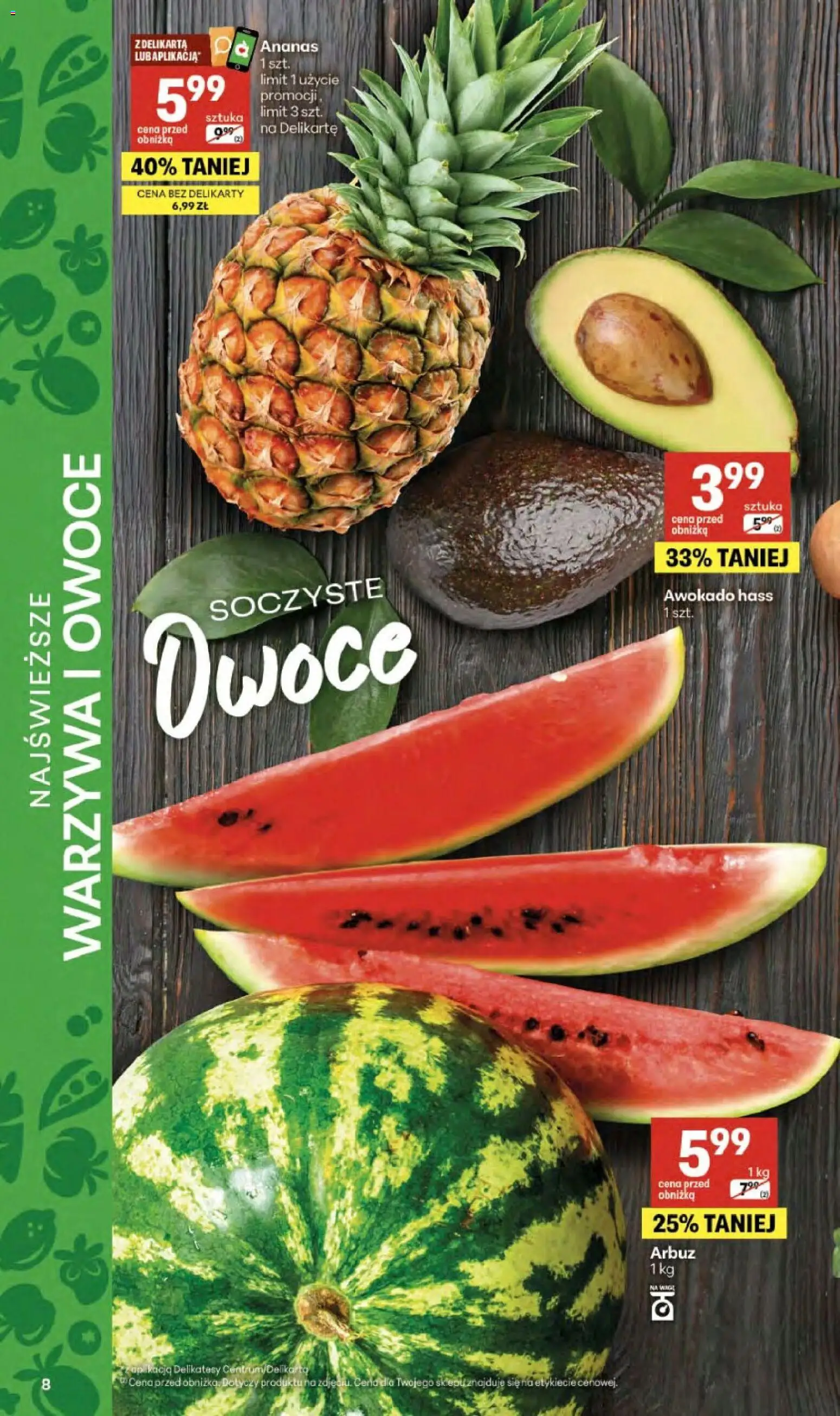 Delikatesy Centrum gazetka - Sklepy Własne od 14.05.2026 | Strona: 8 | Produkty: Arbuz, Delikatesy, Ananas, Awokado