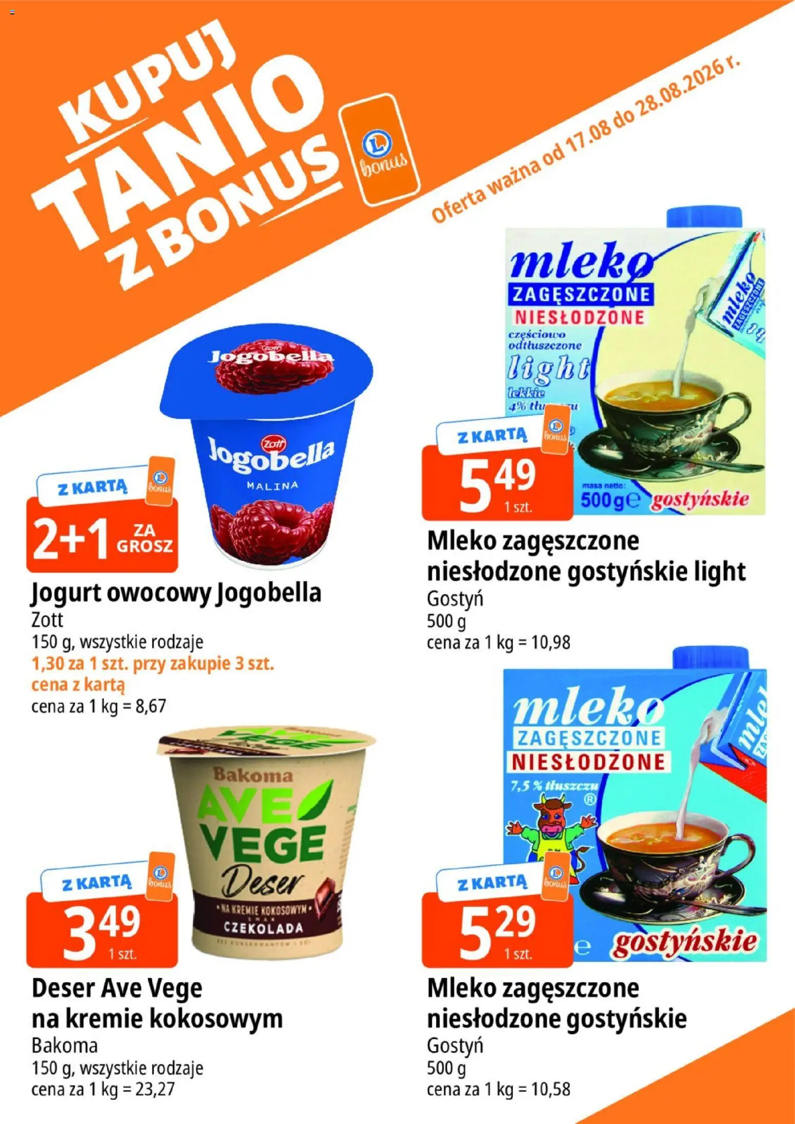 E.Leclerc gazetka - Kupuj Tanio Z Bonus od 17.08.2026 | Strona: 12 | Produkty: Karta, Jogurt owocowy, Mleko, Czekolada