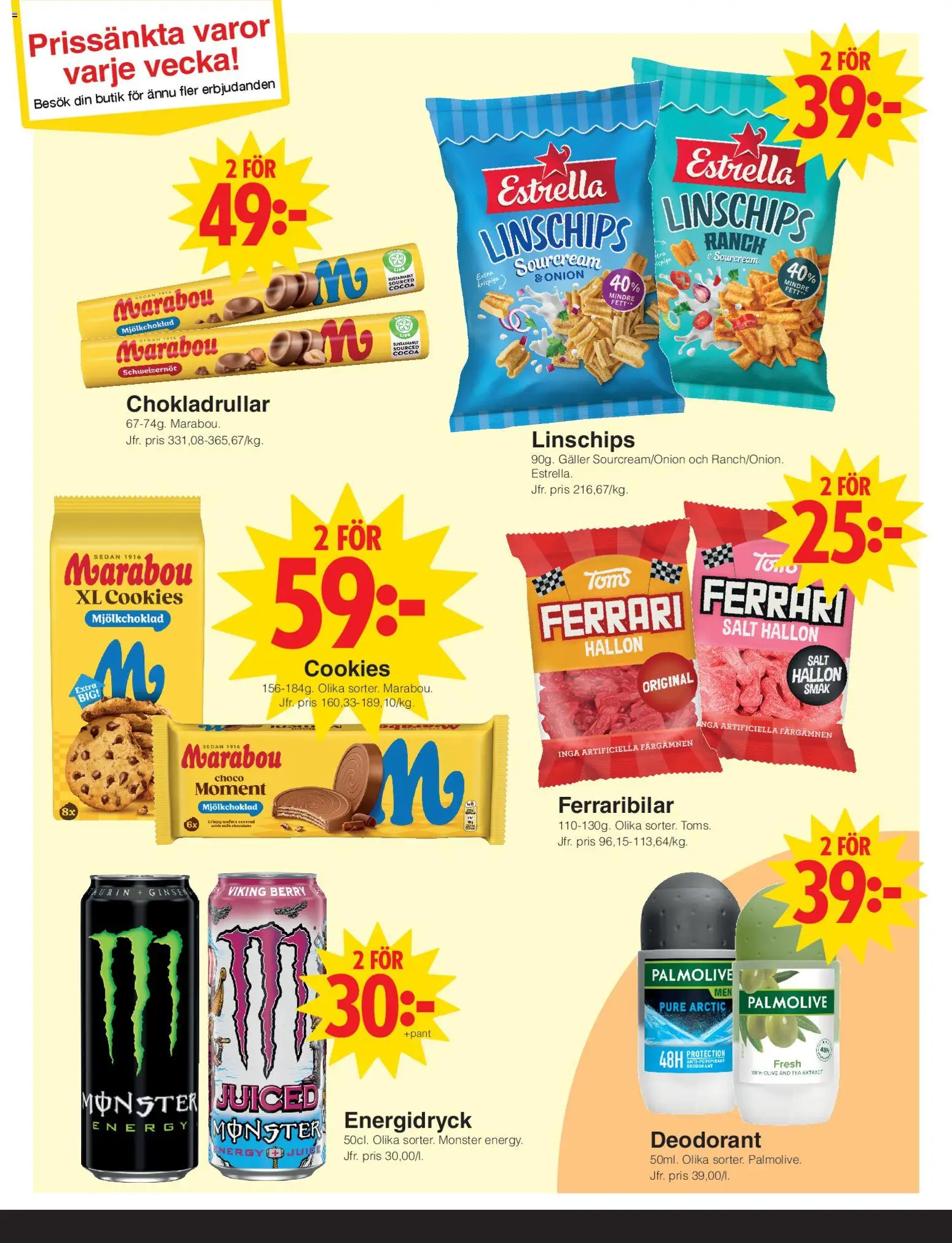 Matöppet reklamblad aktuell från 29/06/2026 | Sida: 3 | Produkter: Linschips, Salt, Energidryck, Hallon