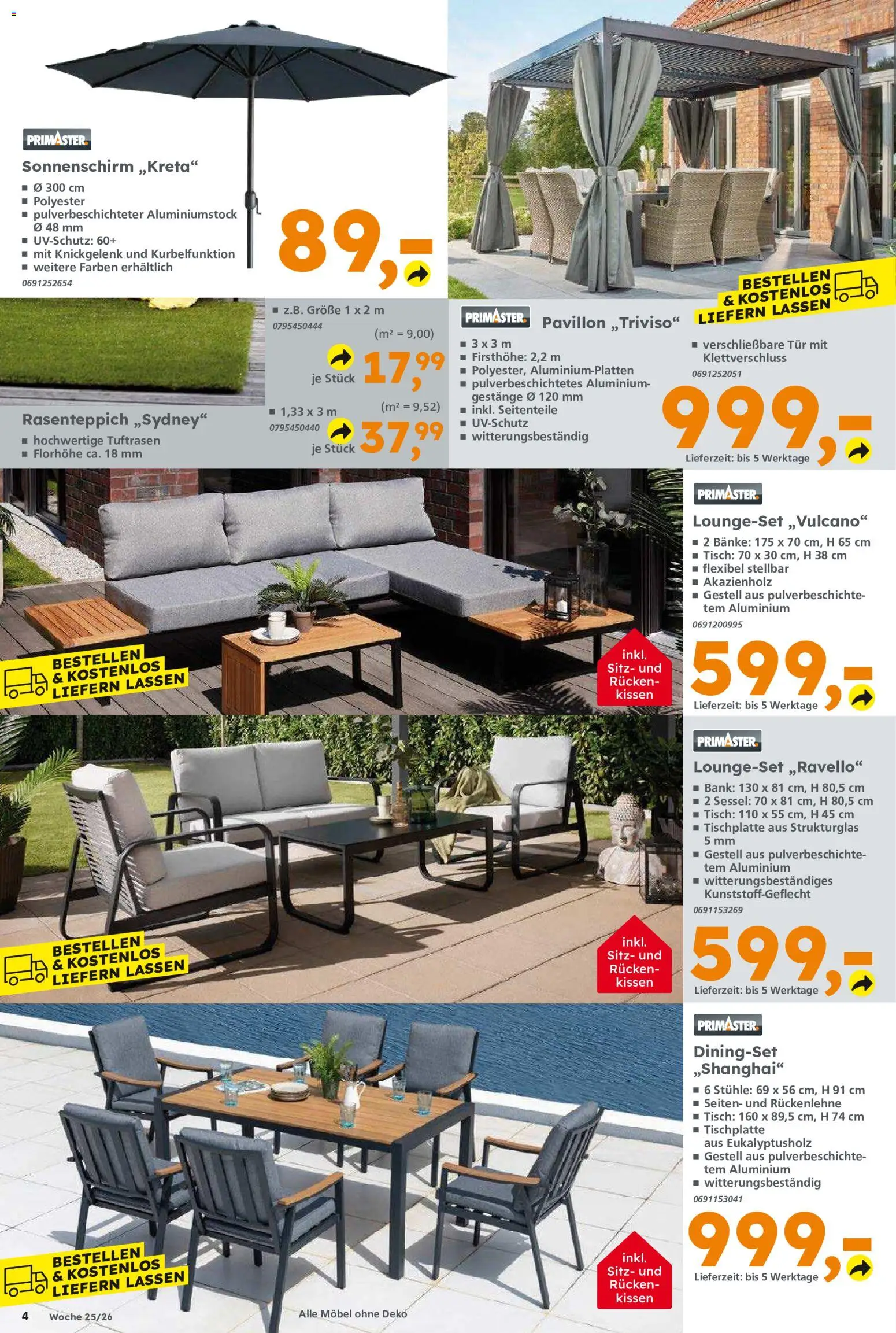Globus Baumarkt Prospekt Zweibrücken – gültig ab 14.06.2026 | Seite: 4 | Produkte: Kissen, Sessel, Tür, Sonnenschirm