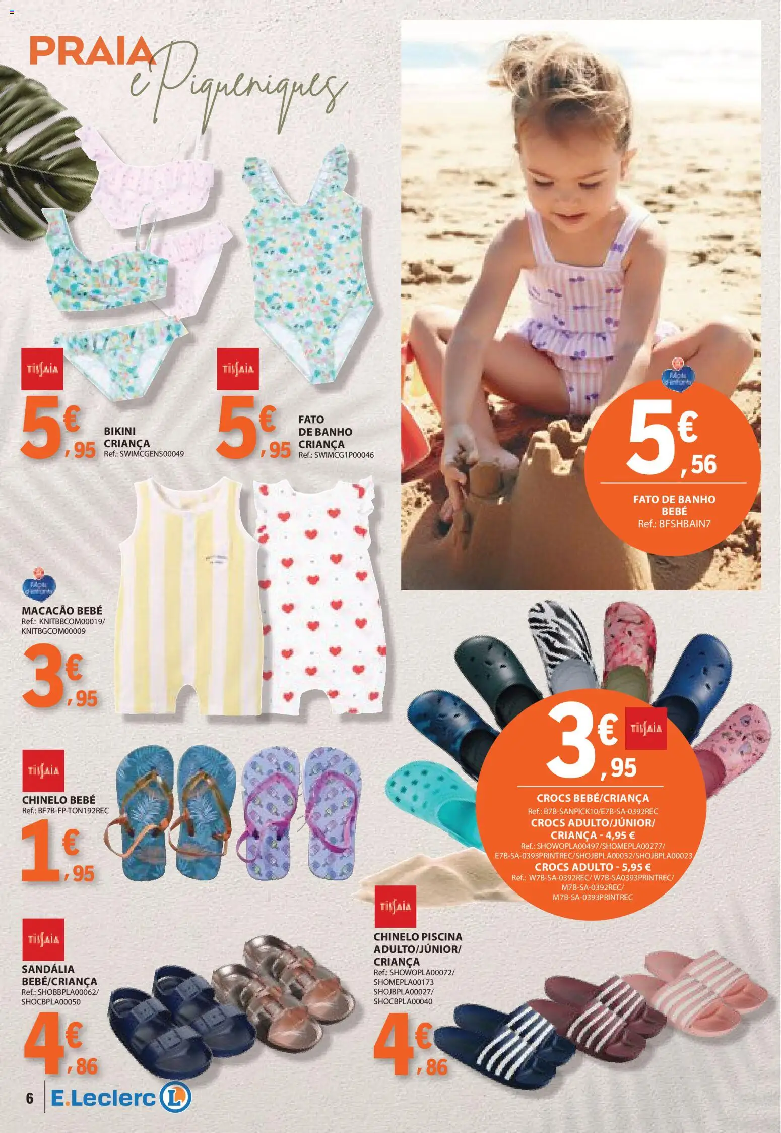 E.Leclerc folheto Especial Praia │ válido de 09.06.2026 | Página: 6 | Produtos: Piscina, Macacão, Banho, Fato de banho