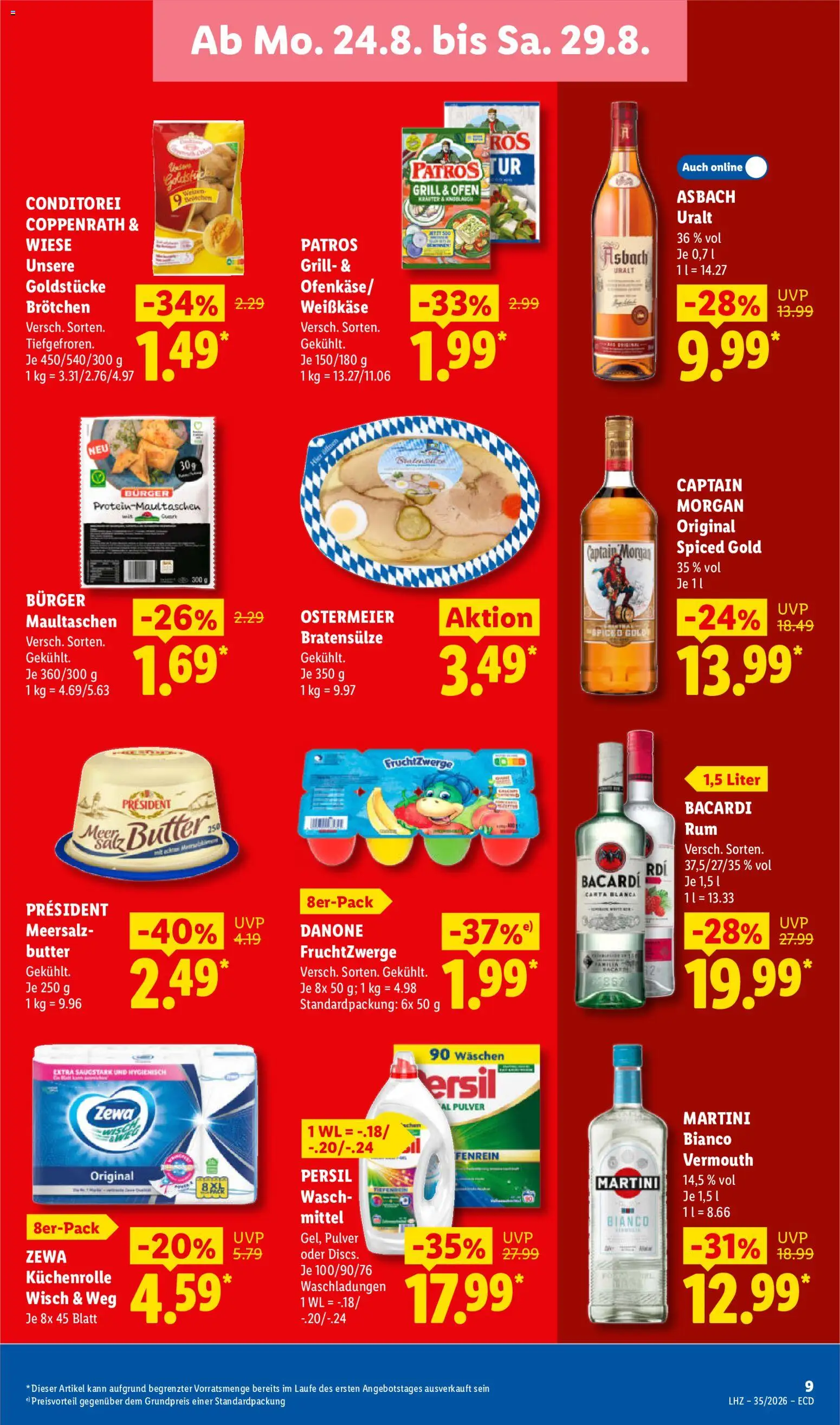 Lidl Německo leták od 24.08.2026 | Strana: 21 | Produkty: Morgan, Martini, Vermouth, Zewa
