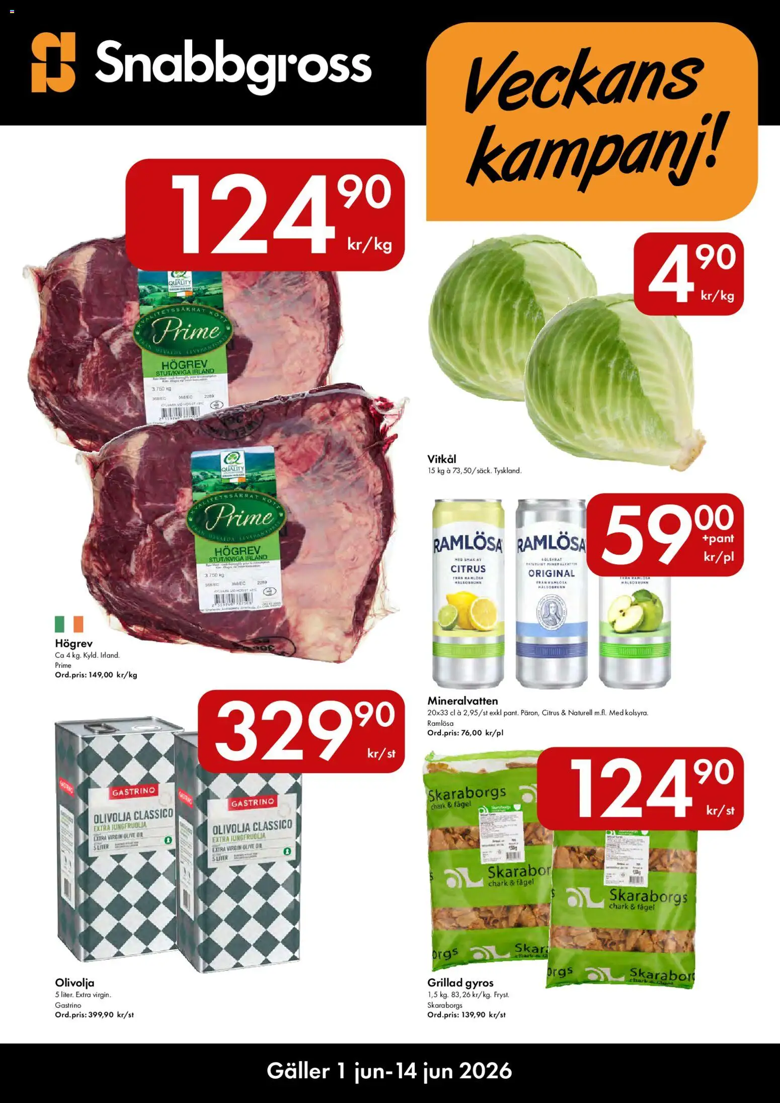Hypermarkety reklamblad aktuell från 01.06.2026 | Sida: 1 | Produkter: Galler, Vitkål, Mineralvatten, Olivolja