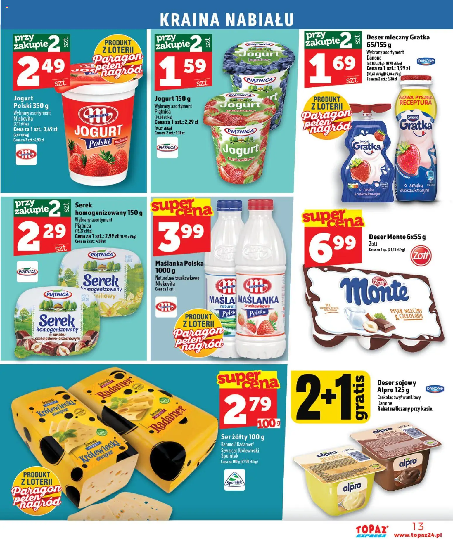Topaz gazetka - Express od 20.08.2026 | Strona: 13 | Produkty: Maślanka, Alpro, Deser, Czekolada