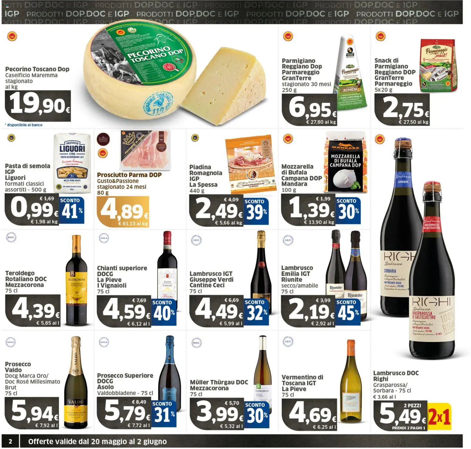 Volantino SIGMA del 20.05.2026 | Pagina: 2 | Prodotti: Prosecco, Mozzarella, Parmigiano, Penne