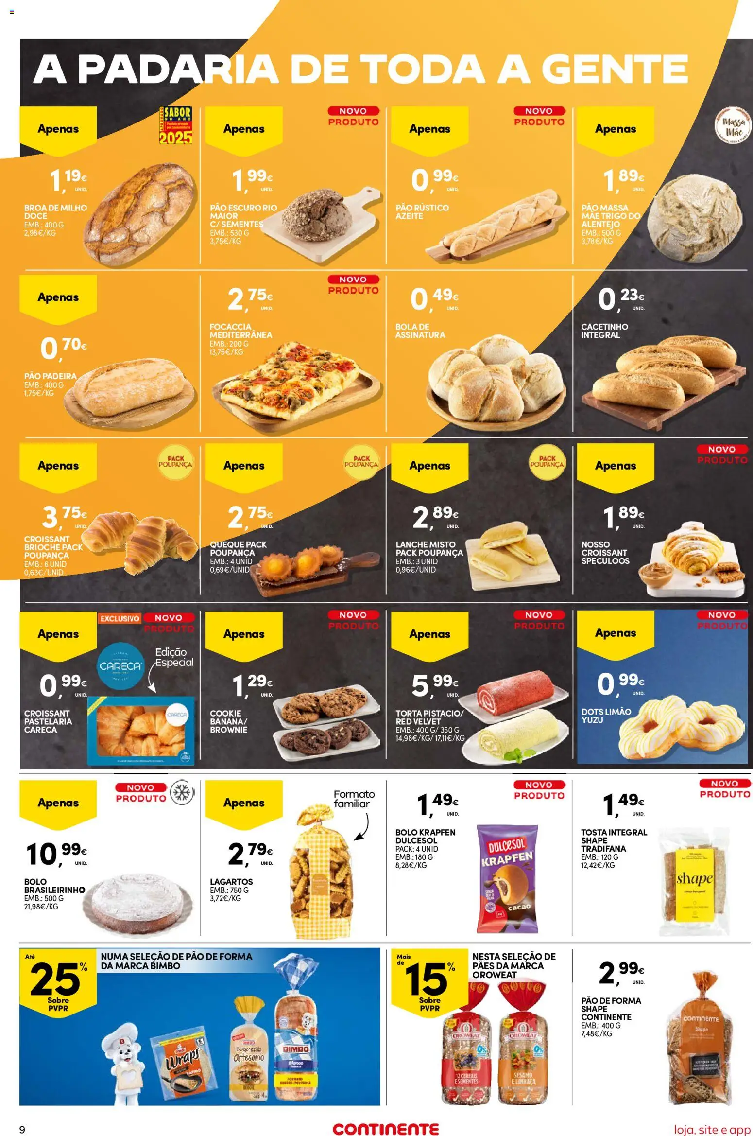 Continente Semanal Continente Bom Dia │ válido de 21.04.2026 | Página: 9 | Produtos: Pão de forma, Azeite, Padaria, Torta