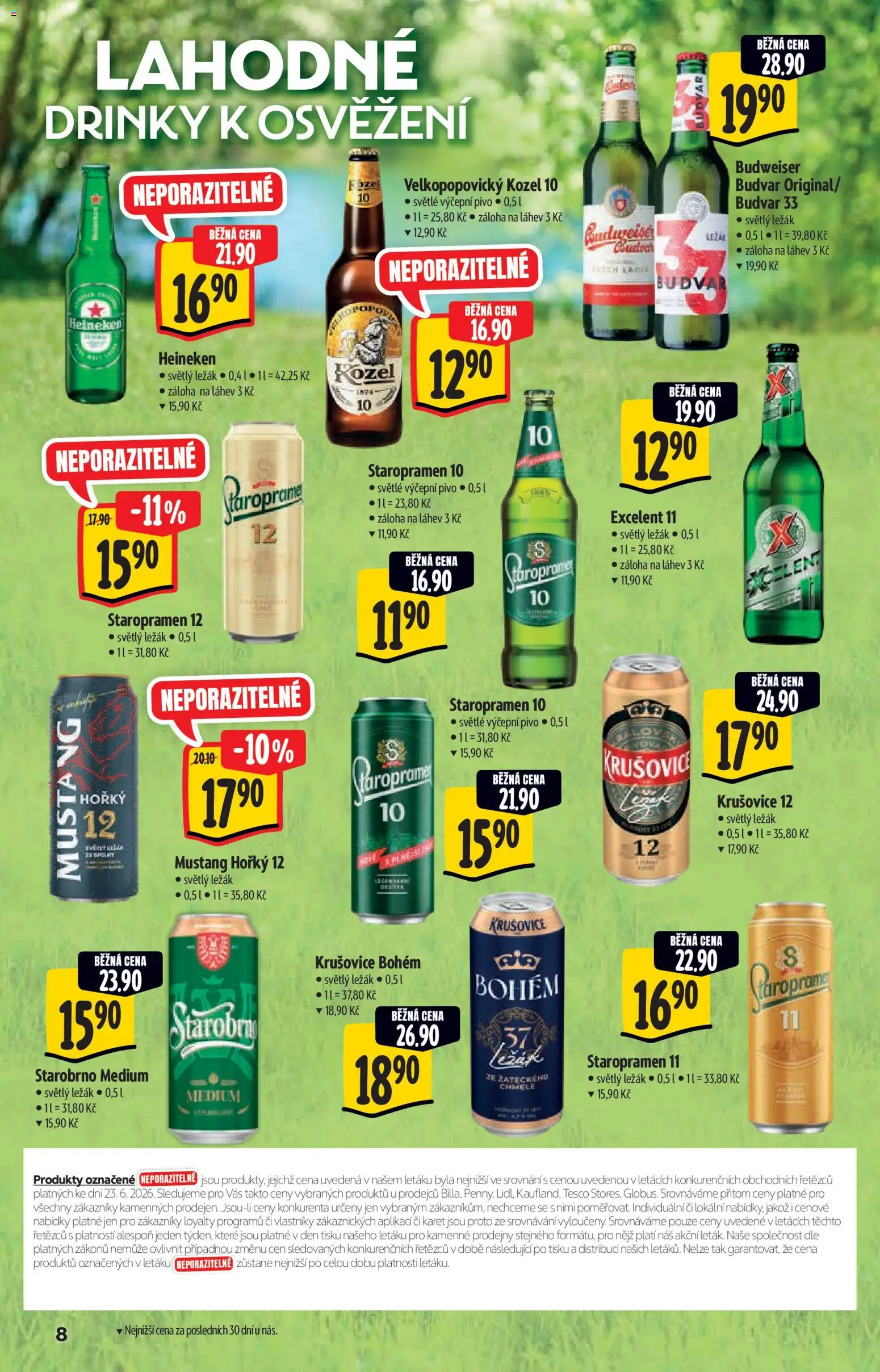 Albert katalog - Supermarket od 01.07.2026 | Strana: 8 | Produkty: Heineken, Staropramen 10, Krušovice Bohém, Velkopopovický Kozel 10