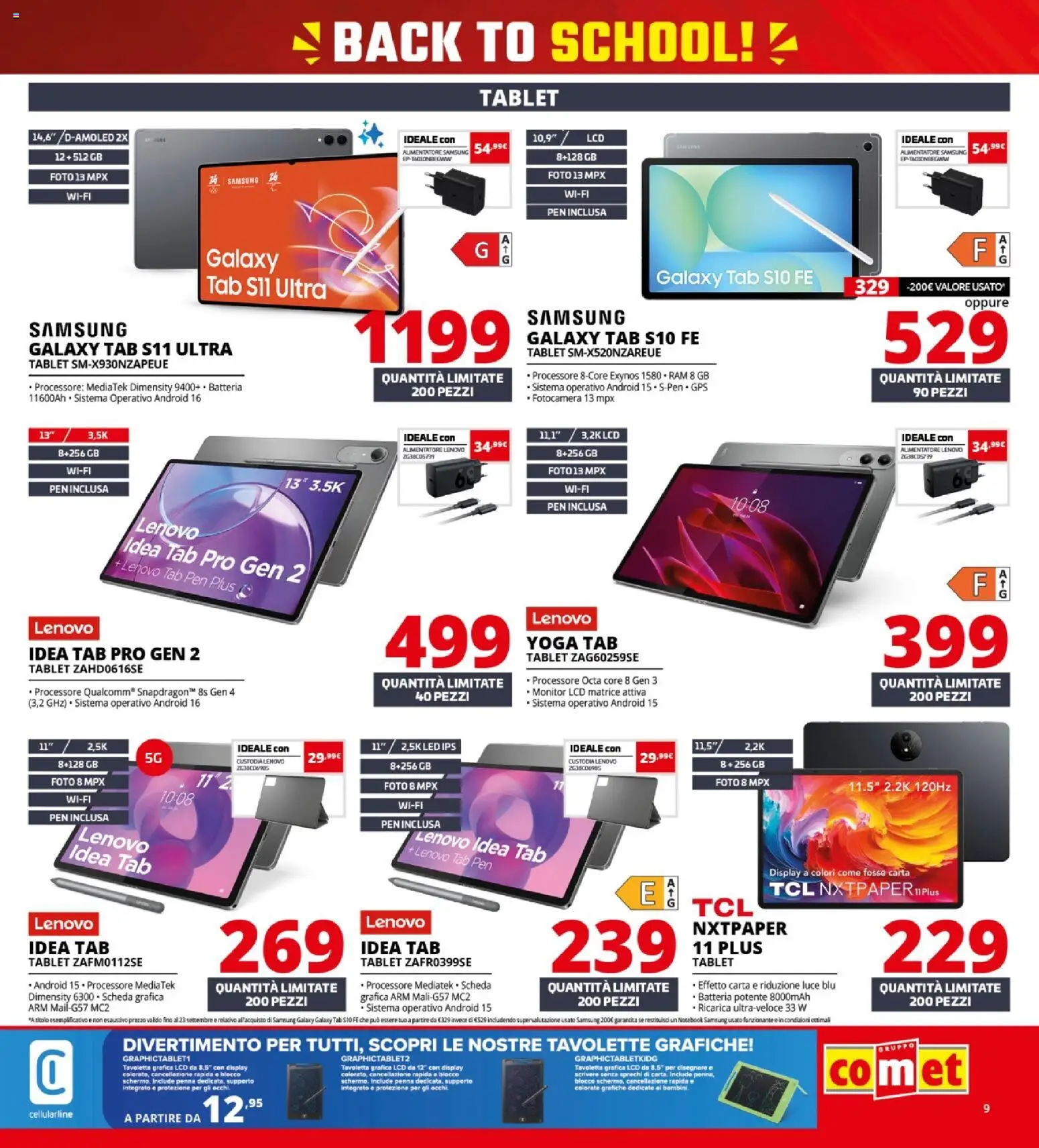 Volantino Comet del 10/09/2026 | Pagina: 9 | Prodotti: Monitor, Tablet, Fotocamera, Samsung