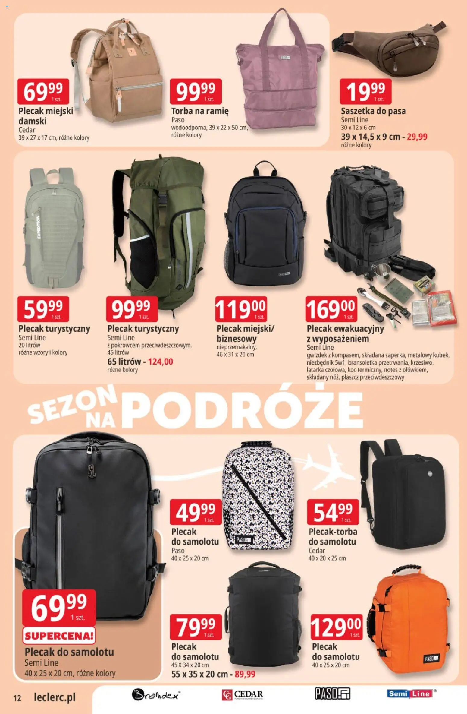 E.Leclerc gazetka od 30.06.2026 | Strona: 12 | Produkty: Płaszcz, Plecak, Torba, Koc
