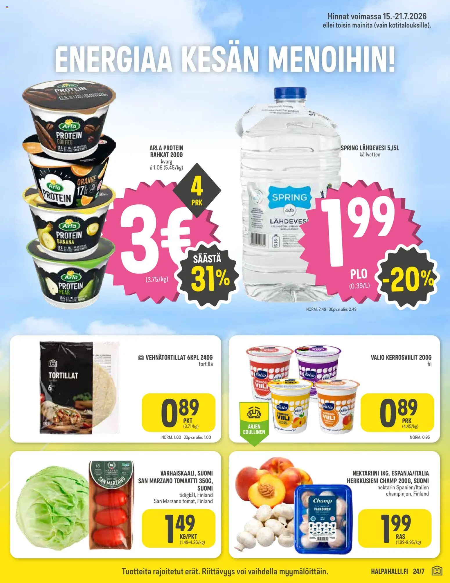 Halpa Halli tarjoukset – voimassa 15/07/2026 alkaen | Sivu: 3 | Tuotteet: Nektariini, Voi, Tortilla