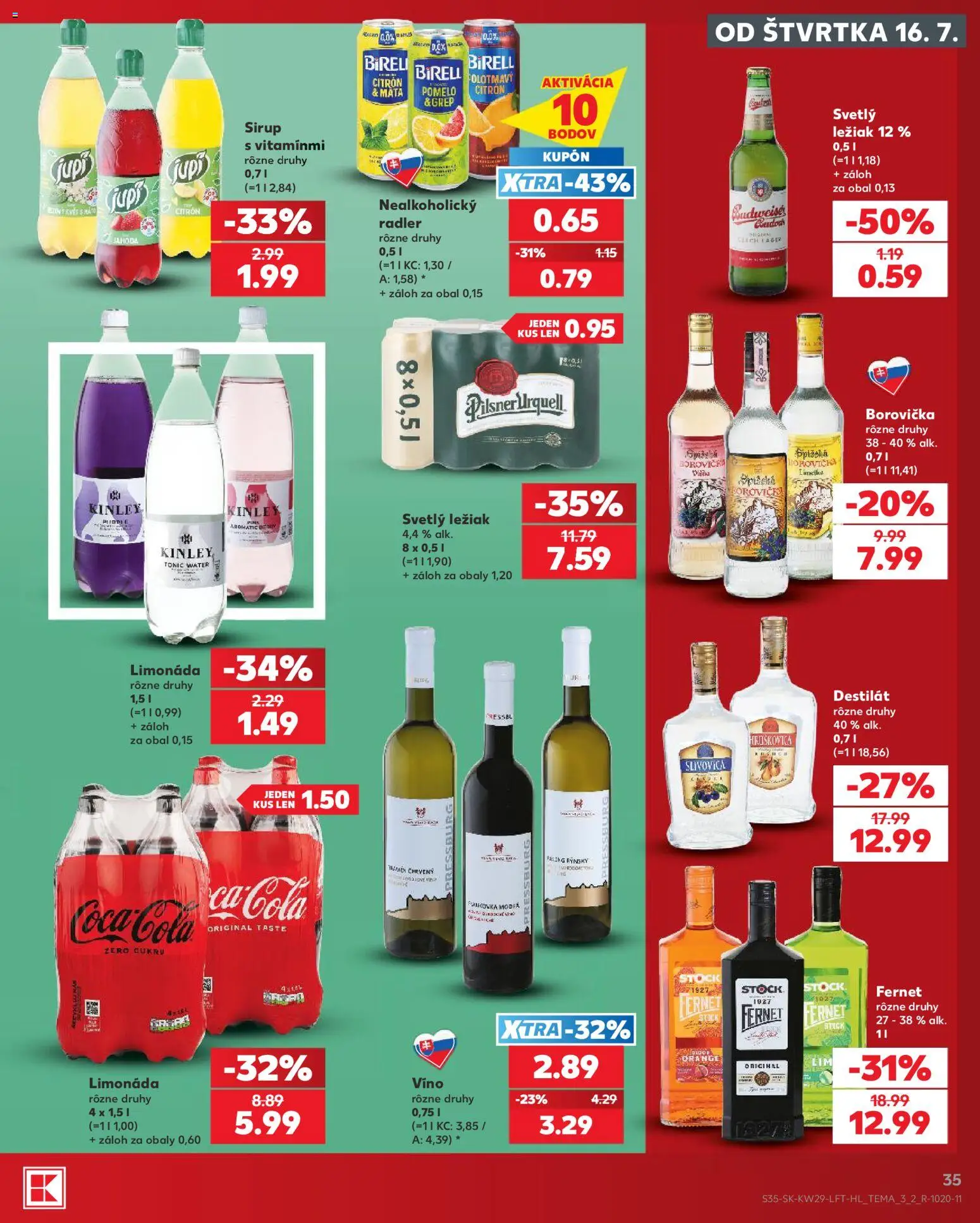Nové Kaufland akcie – leták je platný od 16.07.2026 | Strana: 35 | Produkty: Birell, Slivovica, Fernet, Cola