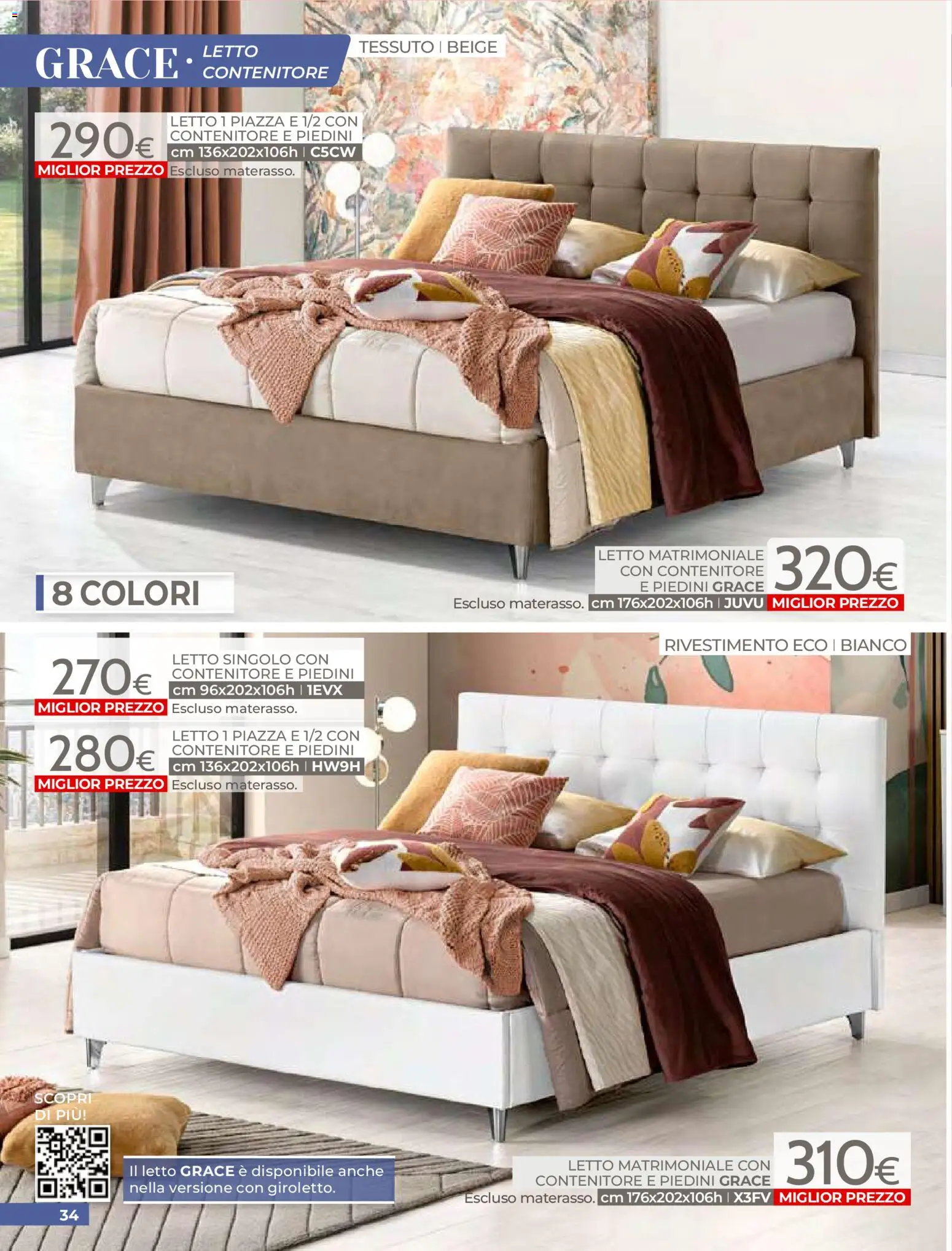Volantino Mondo Convenienza del 01.04.2026 | Pagina: 36 | Prodotti: Letto matrimoniale, Contenitore, Letto