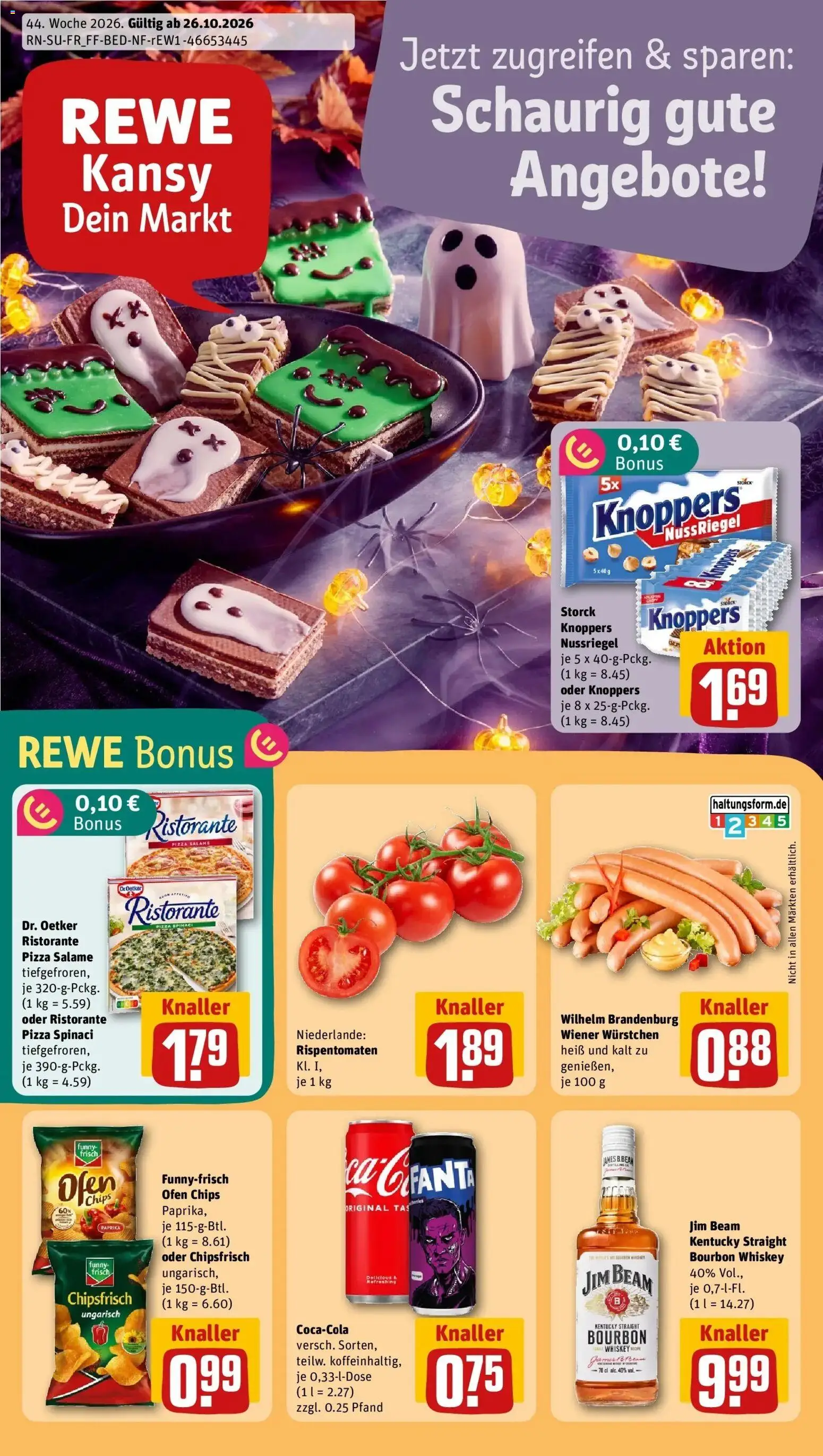 REWE Prospekt ab 26.10.2026 zum Blättern » Angebote | Seite: 1 | Produkte: Ristorante, Knoppers, Pizza, Chips