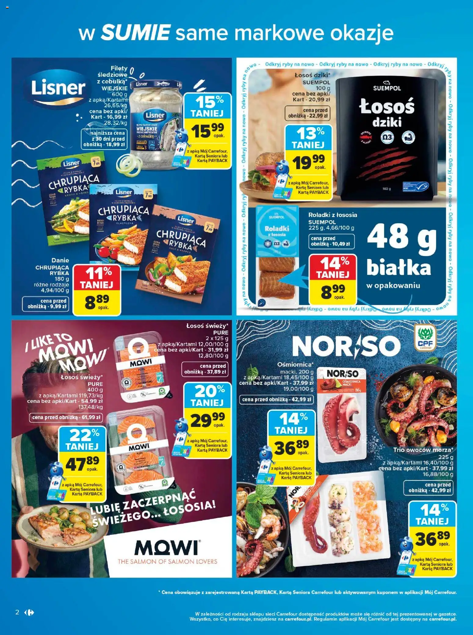 Carrefour gazetka - W sumie same markowe okazje od 08.06.2026 | Strona: 2 | Produkty: Karta, Łosoś, Ryby, Ryba