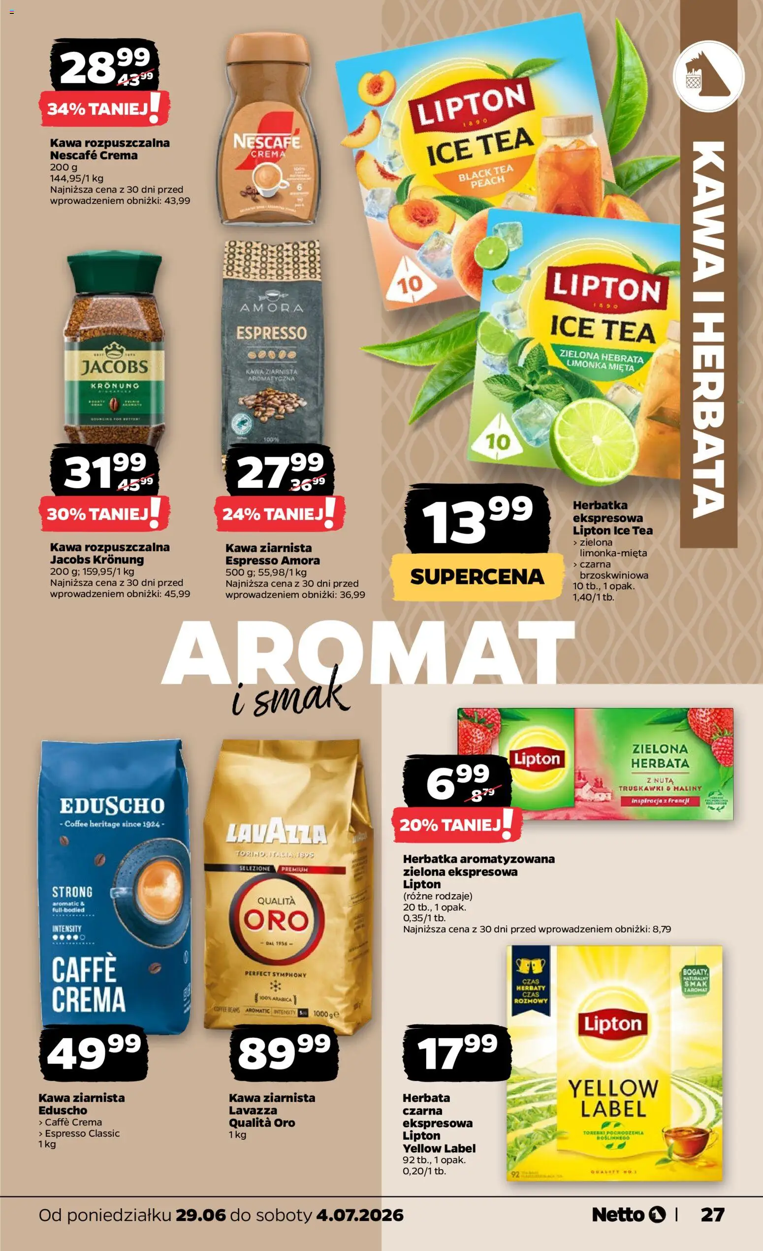 Netto gazetka od poniedziałku spożywcza od 29.06.2026 | Strona: 27 | Produkty: Limonka, Maliny, Kawa, Herbata