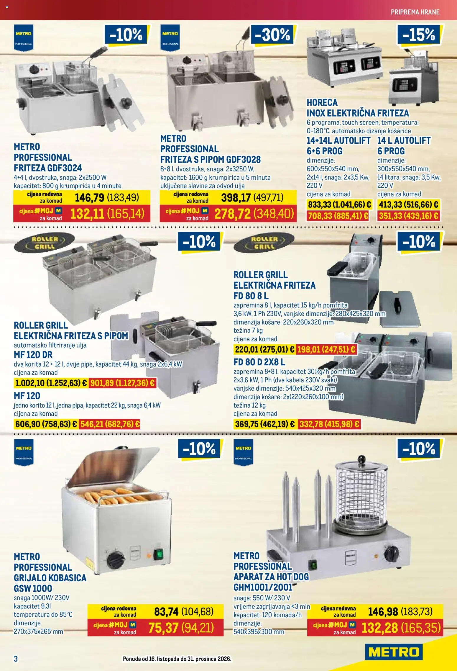 Metro katalog | vrijedi od 16.10.2026 | Stranica: 3 | Proizvodi: Friteza, Grill, Kobasica, Košare