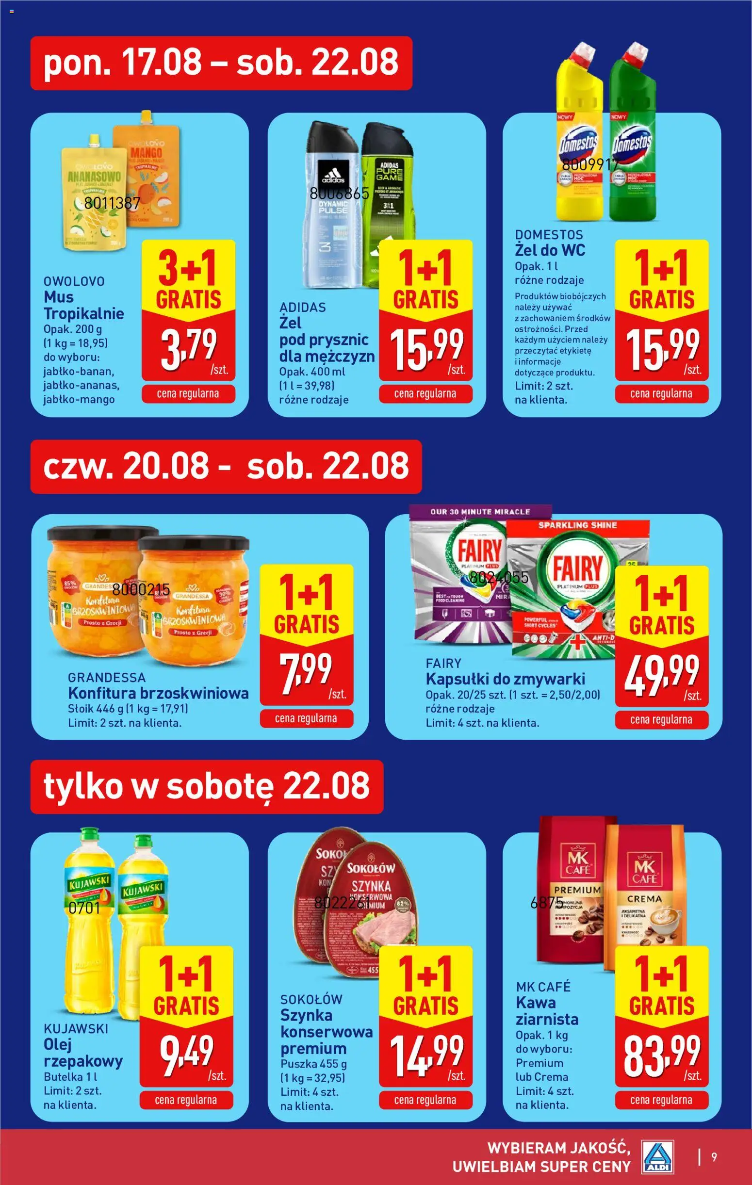 Aldi Polsko leták od 17.08.2026 | Strana: 9 | Produkty: Olej, Crema, Domestos, Wc