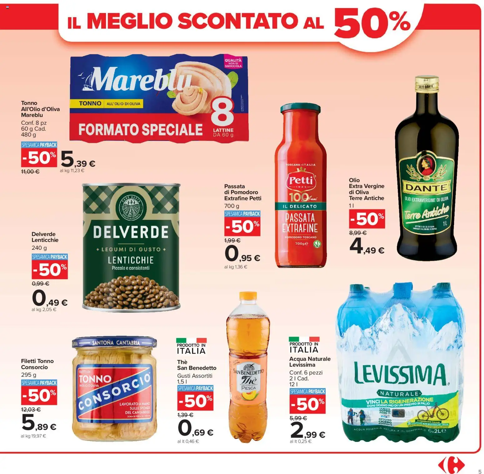 Volantino Carrefour del 29/09/2026 | Pagina: 5 | Prodotti: Olio extravergine di oliva, Lenticchie, Olio, Pesca
