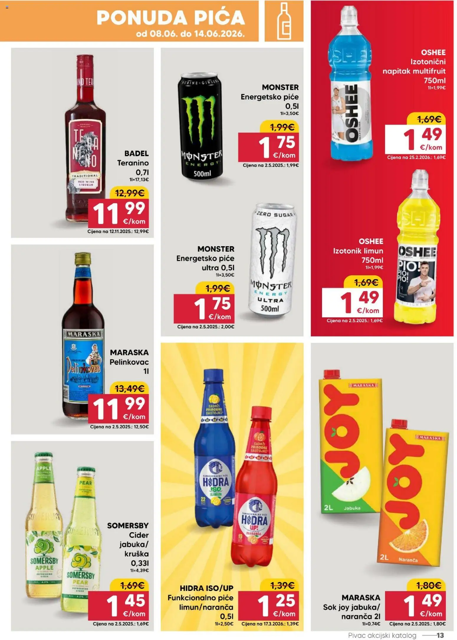 Pivac katalog | vrijedi od 08.06.2026 | Stranica: 13 | Proizvodi: Pelinkovac, Pica, Limun, Kruška