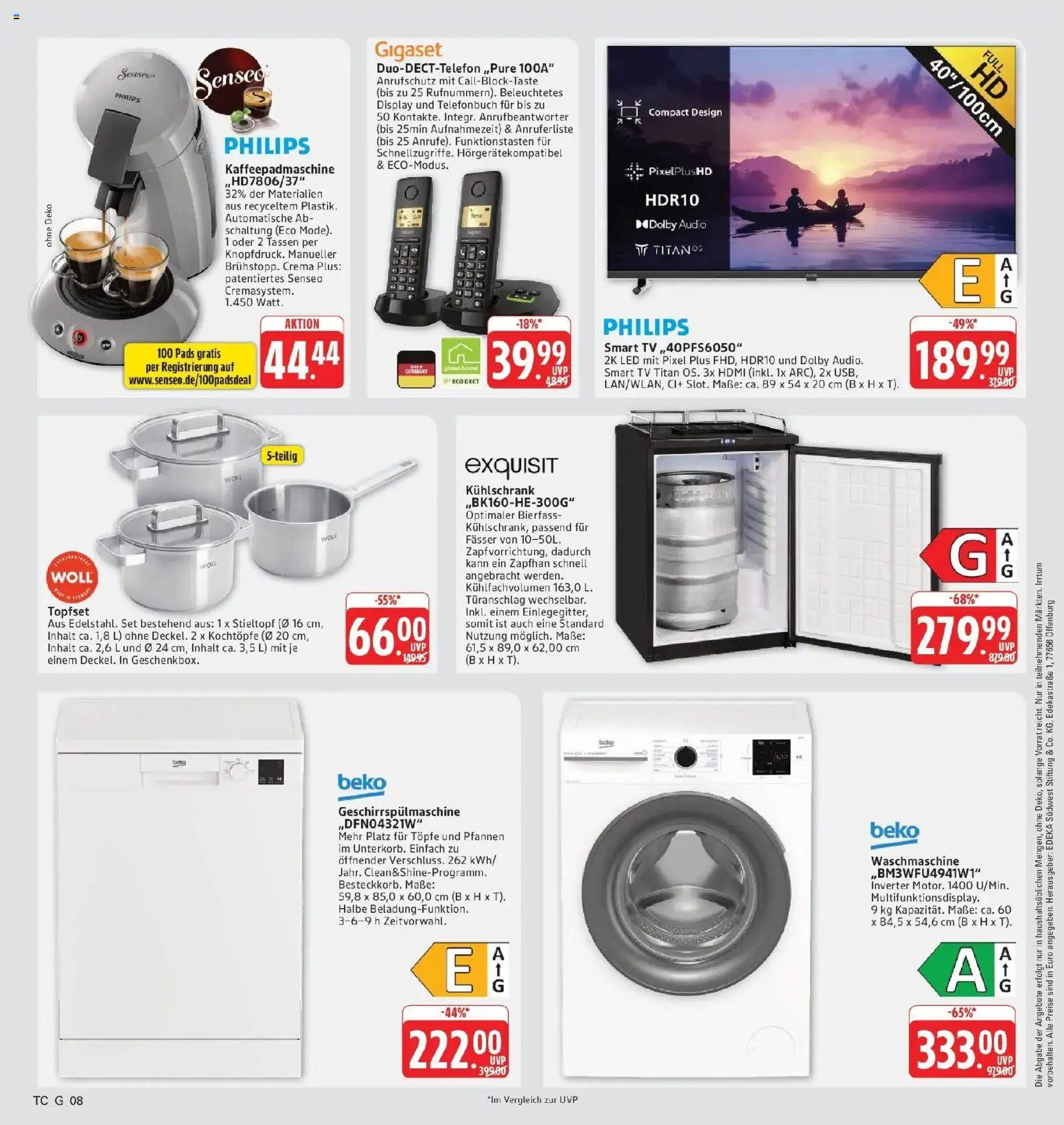Edeka Prospekt Eislingen (ab 21.09.2026) » Angebote Online | Seite: 36 | Produkte: Senseo, Waschmaschine, TV, Audio