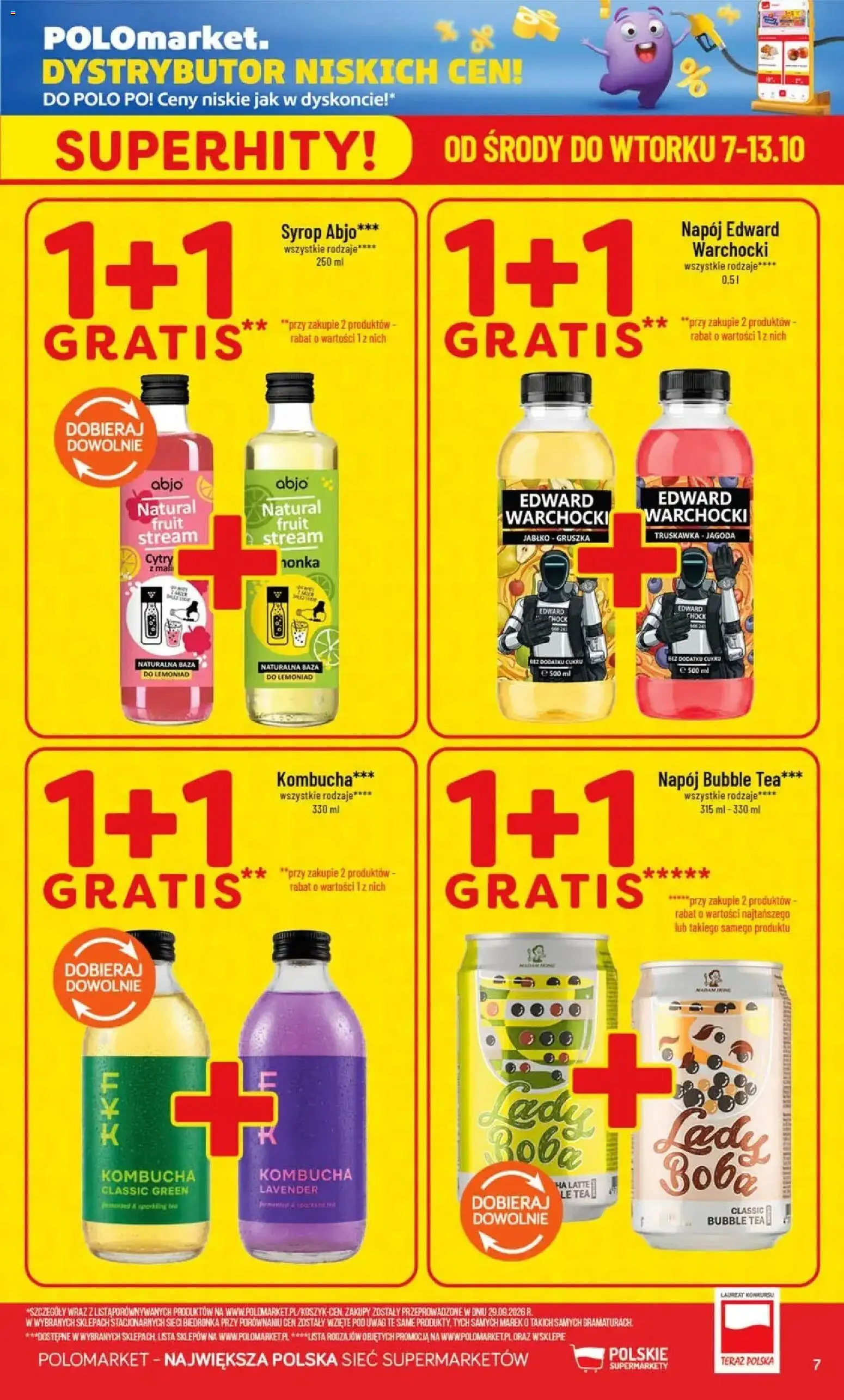 Nowa POLOmarket gazetka od jutra 07.10.2026 | Strona: 7 | Produkty: Syrop, Gruszka, Kombucha