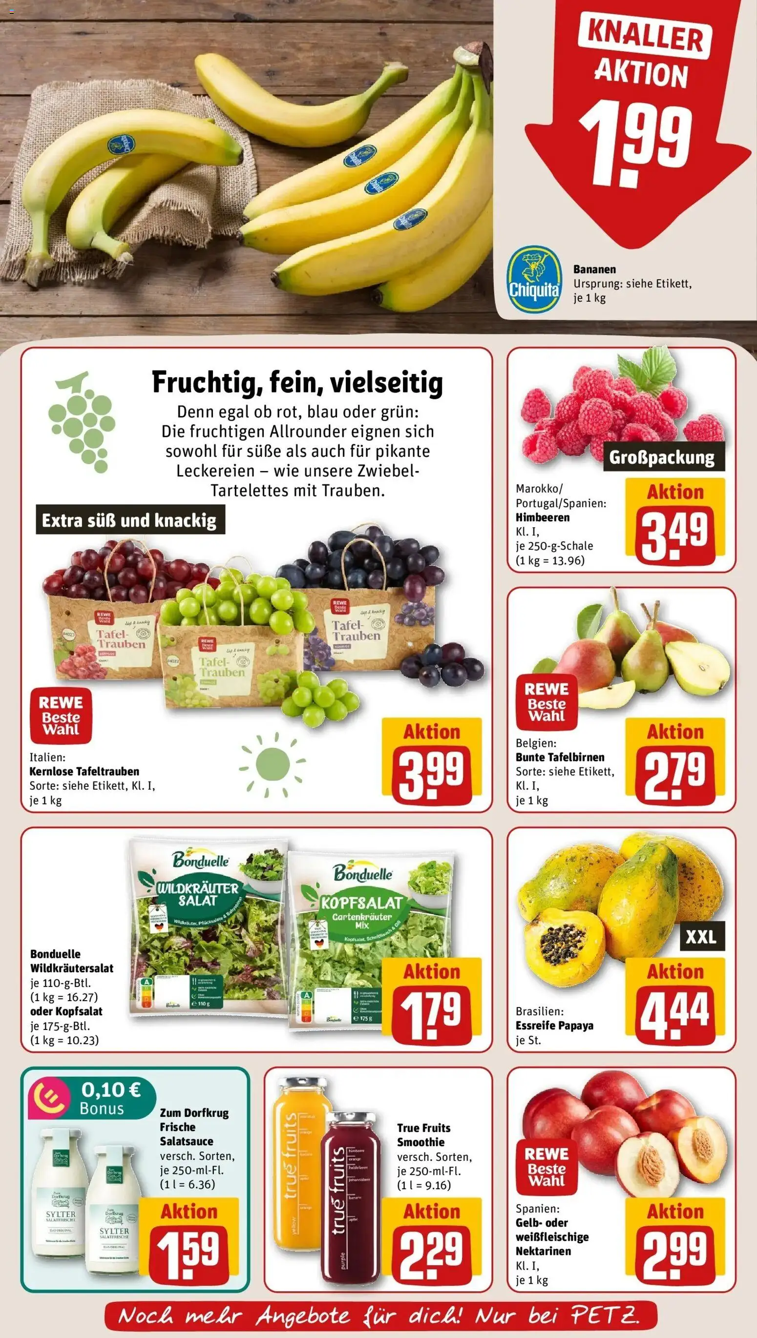 REWE Prospekt ab 31.08.2026 zum Blättern » Angebote | Seite: 8 | Produkte: Nektarinen, Trauben, Bananen, Salat