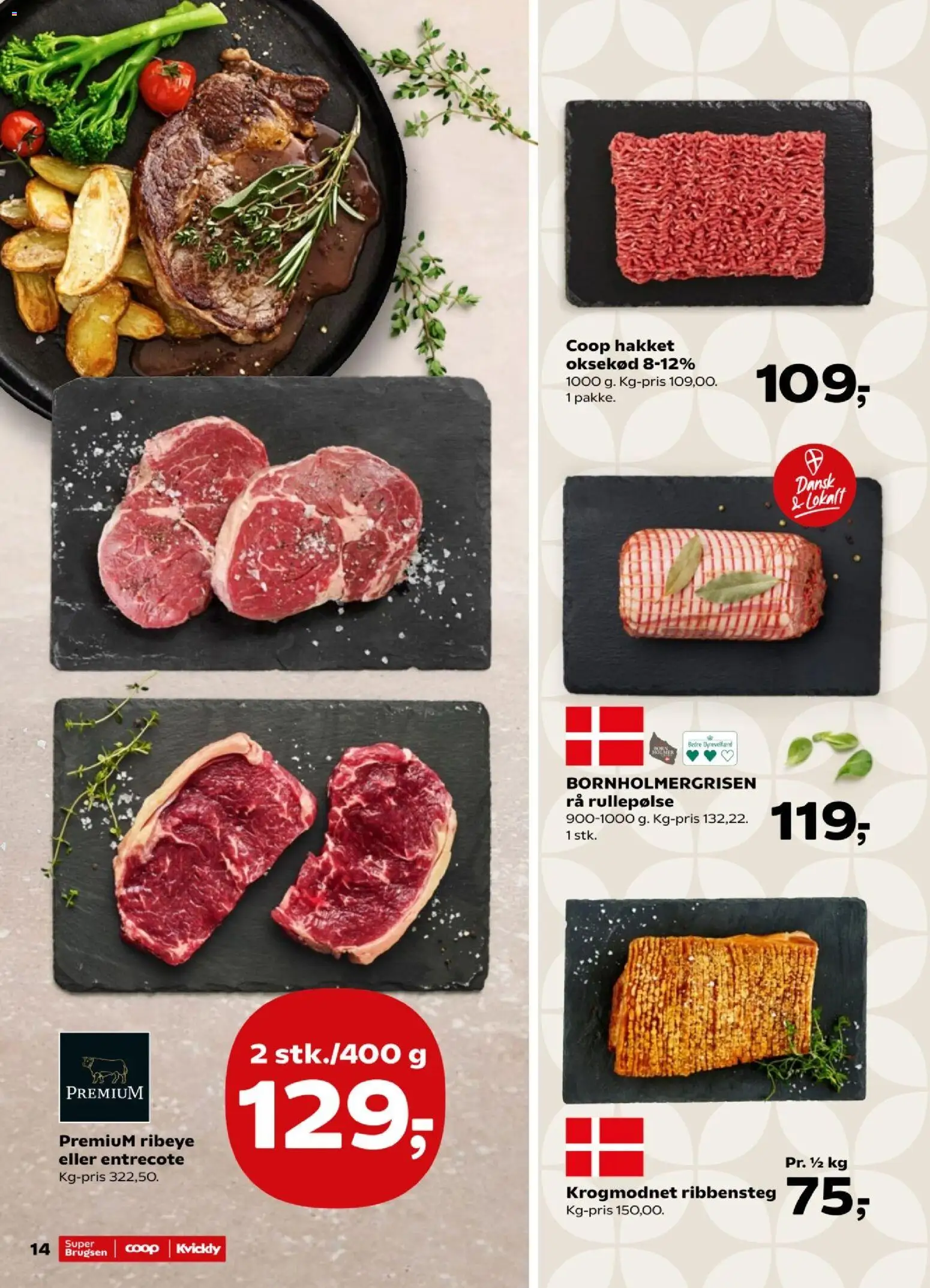 Kvickly tilbudsavis – gyldig fra 02/10/2026 | Side: 14 | Produkter: Oksekød, Rullepølse, Entrecote