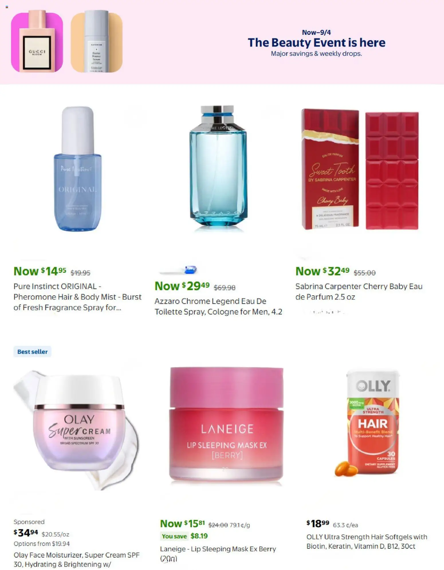 Walmart Catalogue valid from 01/09/2026 | Page: 3 | Products: Sunscreen, Cream, Sleeping mask, Fragrance