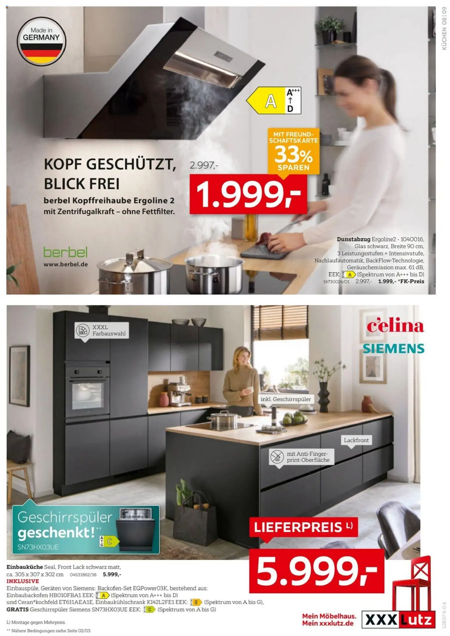 XXXLutz Nr. 1 bei Küchen – gültig ab 04.07.2026 | Seite: 9 | Produkte: Geschirrspüler, Einbauküche, Dunstabzug, Kuchen