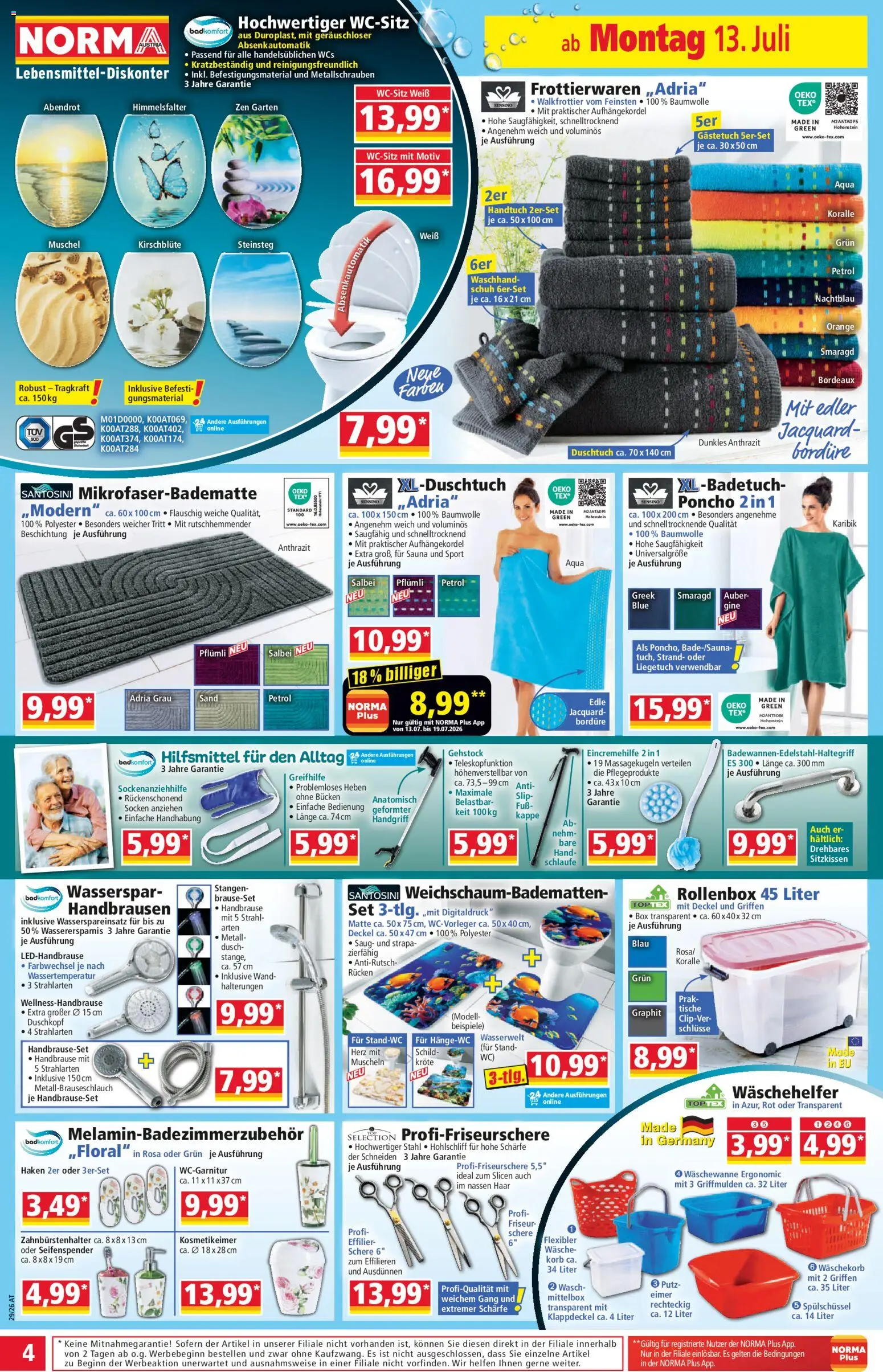 Norma Flugblatt gültig ab 13.07.2026 | Seite: 4 | Produkte: Slip, Kappe, Box, Korb