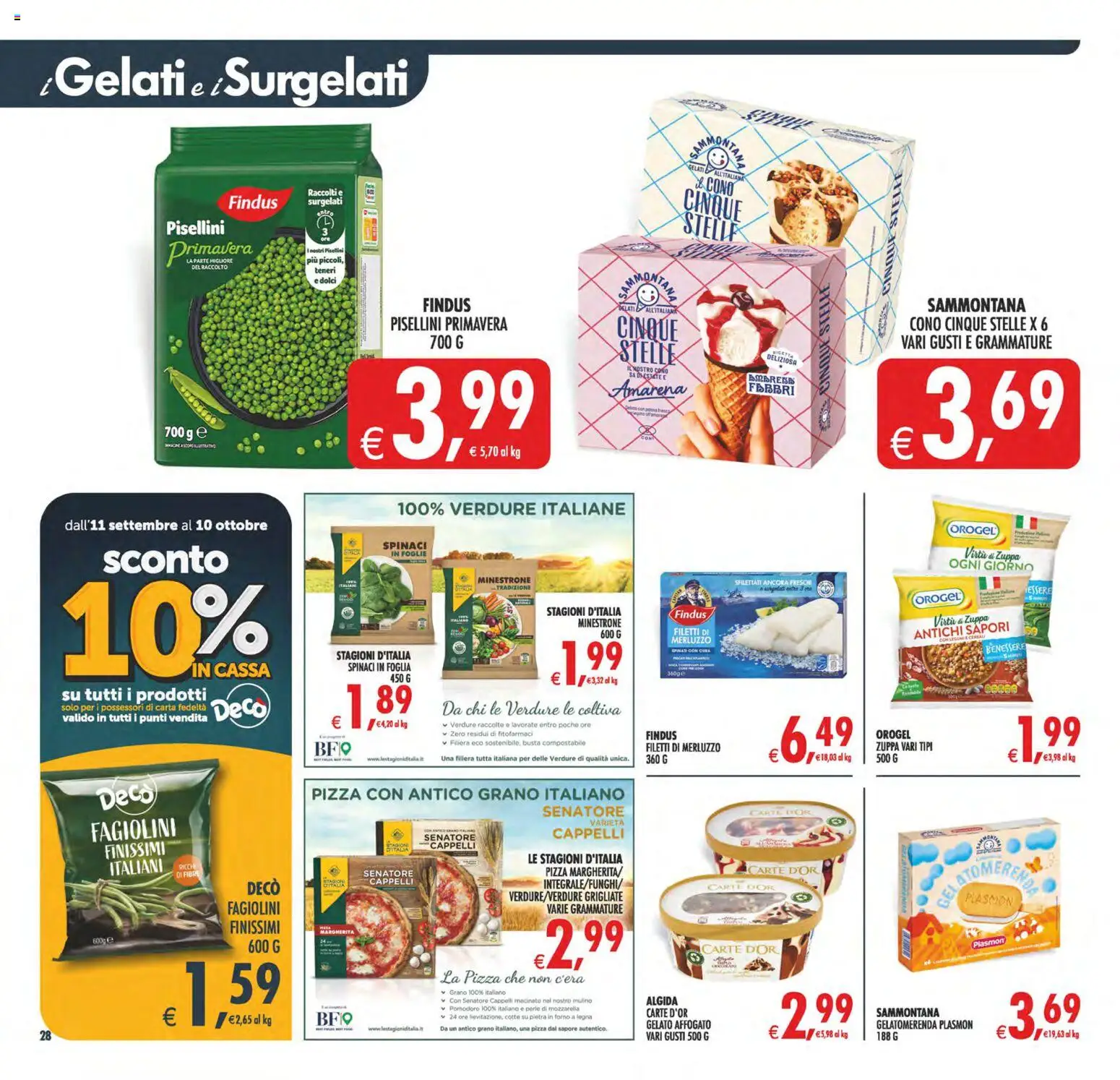 Volantino Decò del 02/10/2026 | Pagina: 28 | Prodotti: Merluzzo, Cereali, Spinaci, Amarena