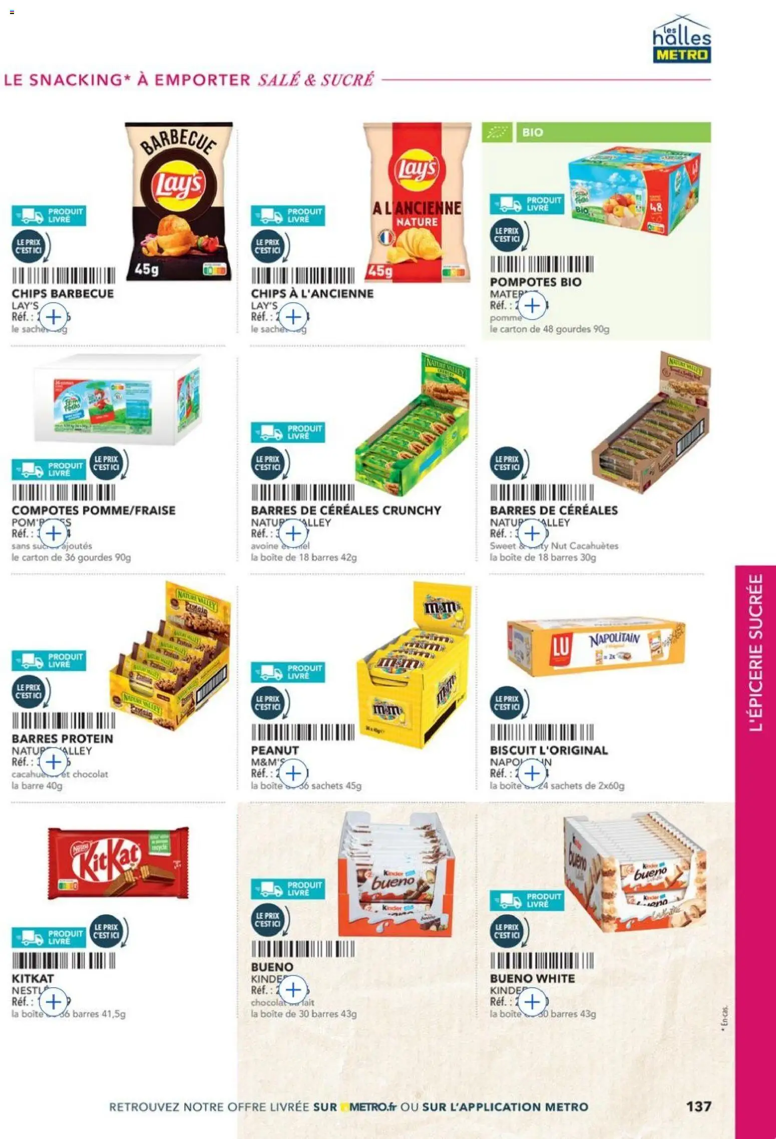 {H1} | Page: 137 | Produits: Pomme, Kinder Bueno, Chocolat, Céréales