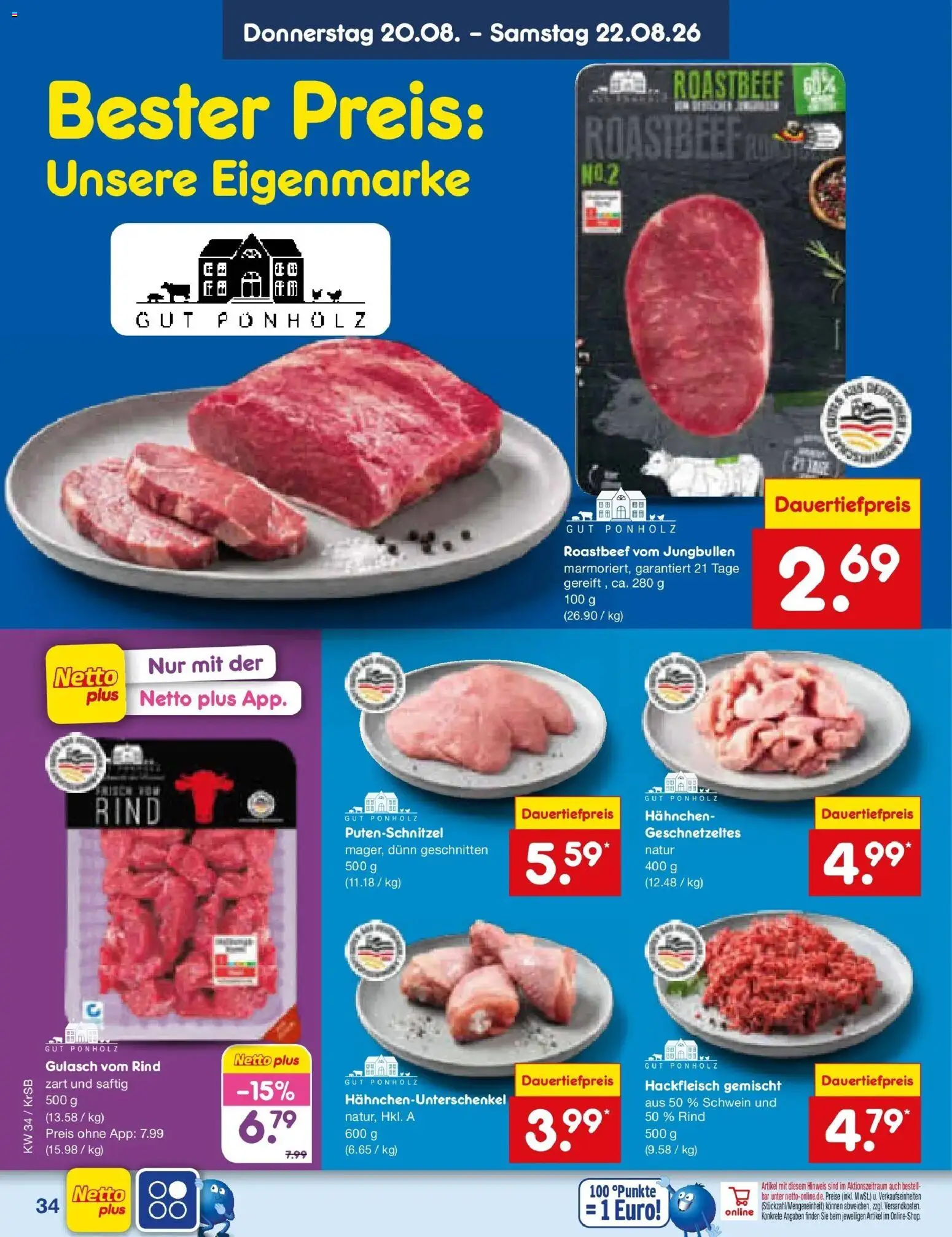 Netto Marken-Discount Prospekt Jüchen – gültig ab 17.08.2026 | Seite: 52 | Produkte: Hahnchen, Roastbeef, Gulasch, Hackfleisch