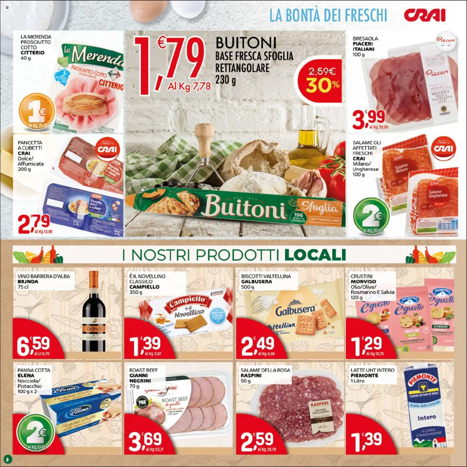 Volantino CRAI del 30.04.2026 | Pagina: 8 | Prodotti: Rosmarino, Biscotti, Prosciutto, Vino