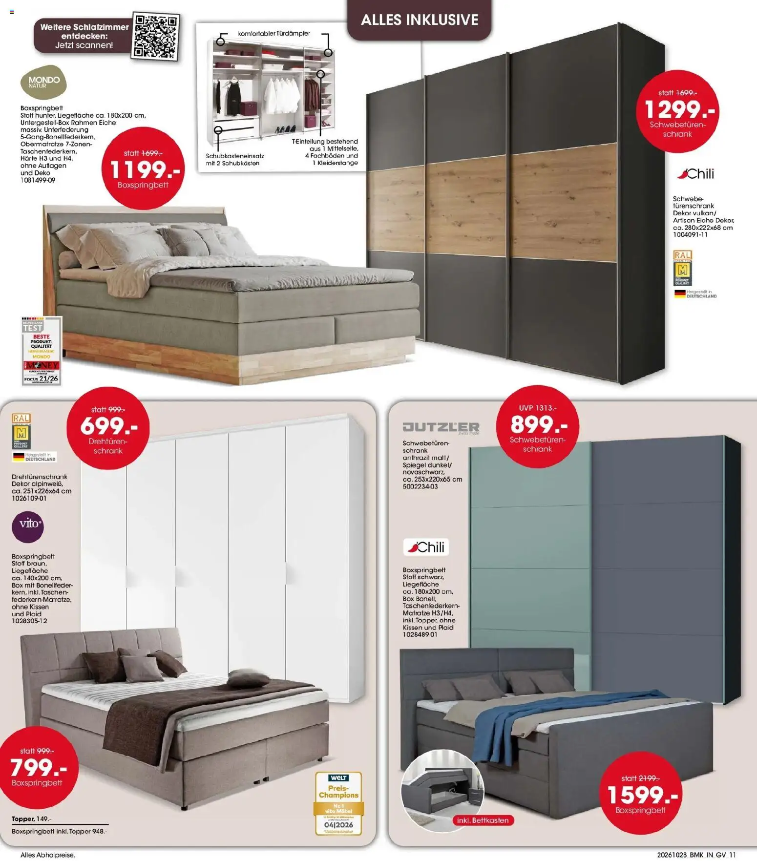Möbel Martin - Möbel Martin: Wochenangebote (ab 28.10.2026) zum Blättern | Seite: 11 | Produkte: Matratze, Boxspringbett, Taschen, Schrank