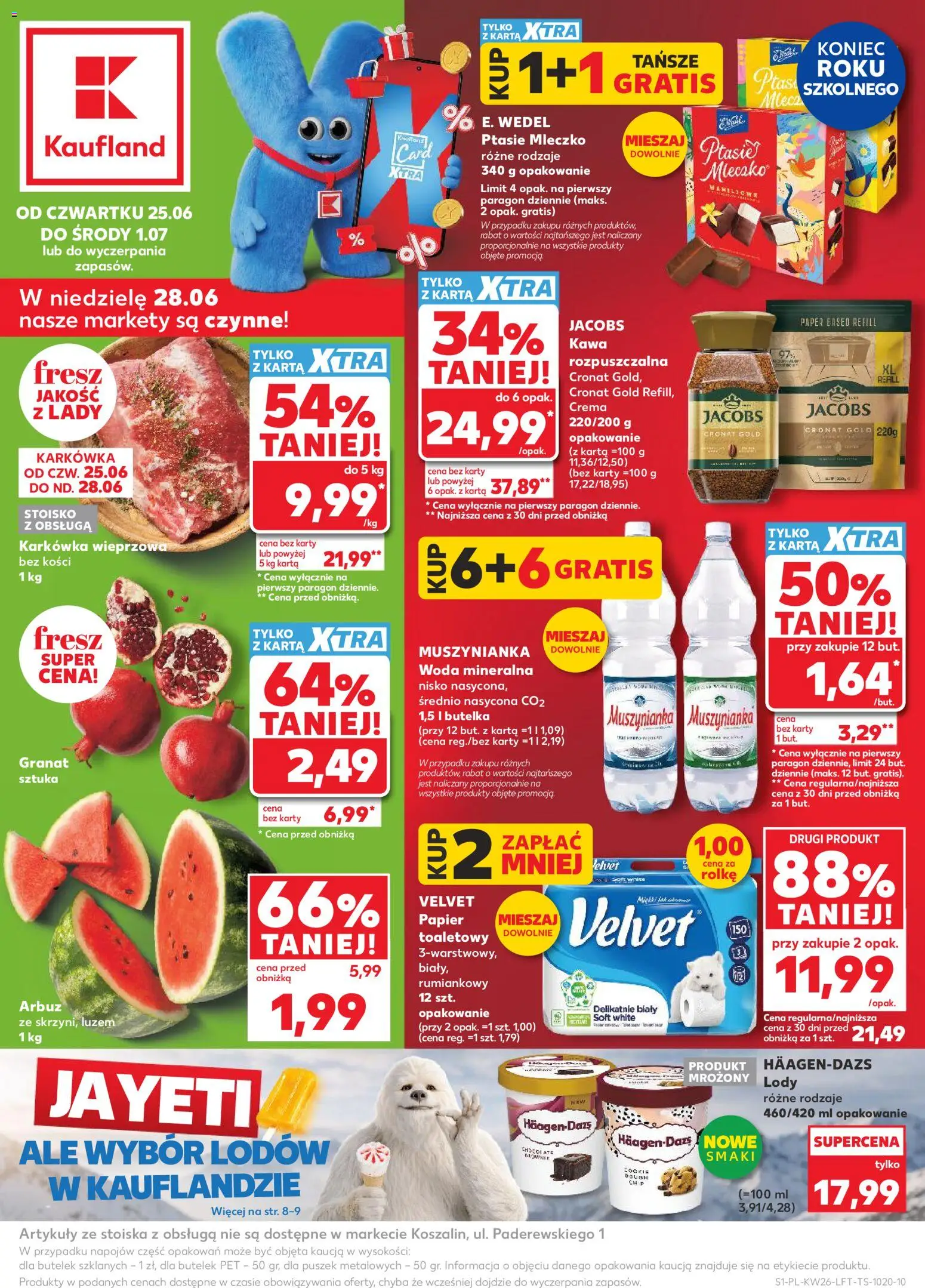 Kaufland gazetka od 25.06.2026 | Strona: 1 | Produkty: Karkówka wieprzowa, Kawa rozpuszczalna, Muszynianka, Kawa