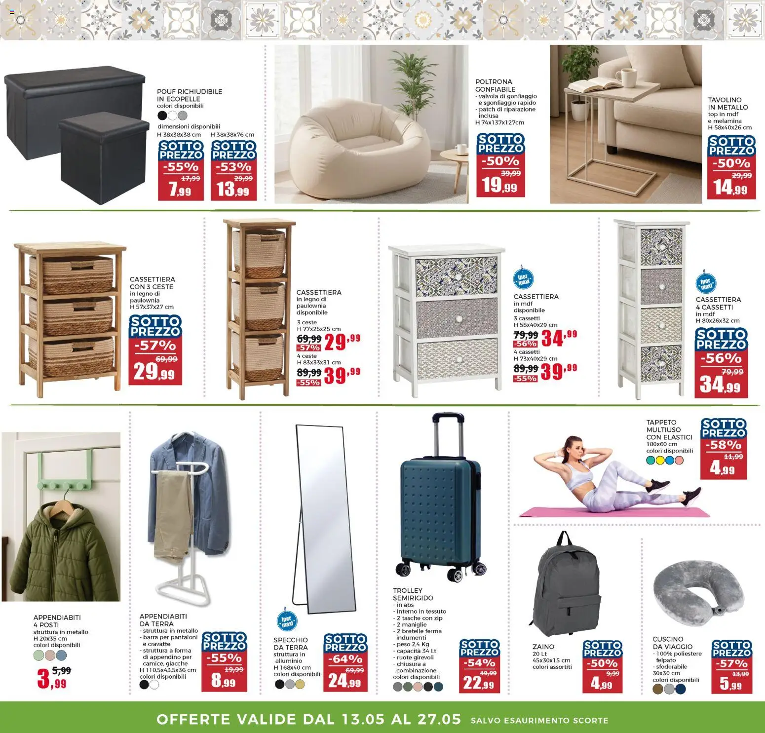Volantino Happy Casa del 13.05.2026 | Pagina: 14 | Prodotti: Bretelle, Cuscino, Trolley, Elastici