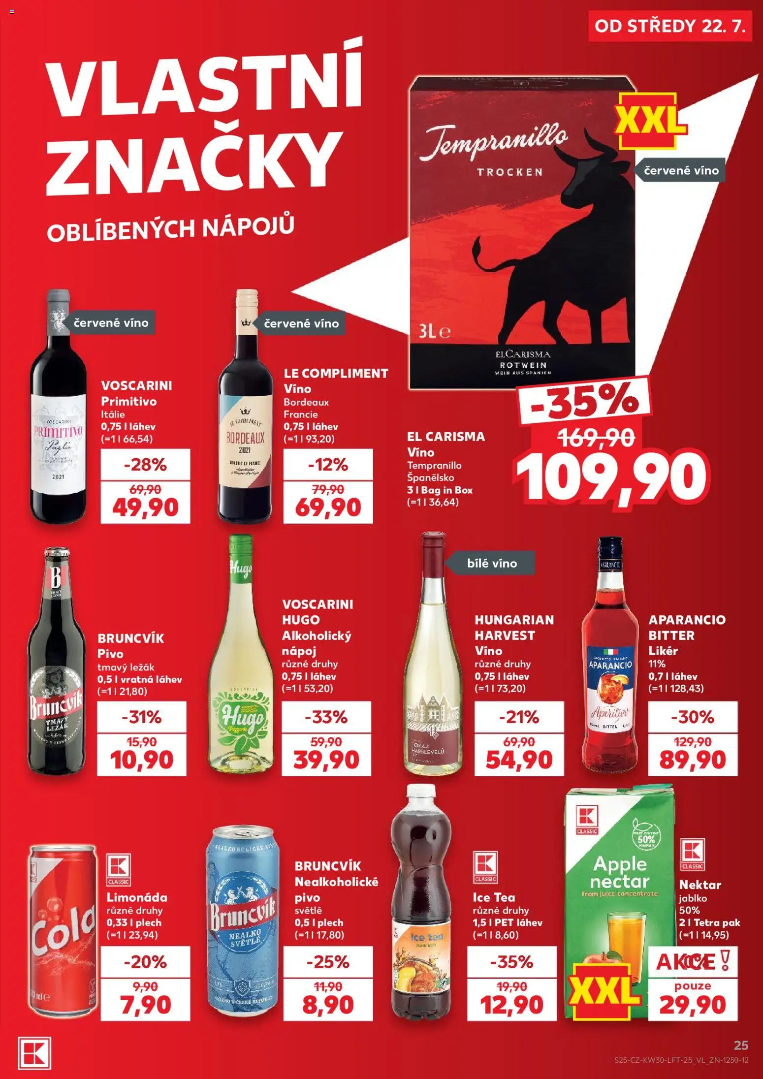 Kaufland leták od 22.07.2026 | Strana: 25 | Produkty: Primitivo, Nealkoholické pivo, Víno Primitivo, Ice tea