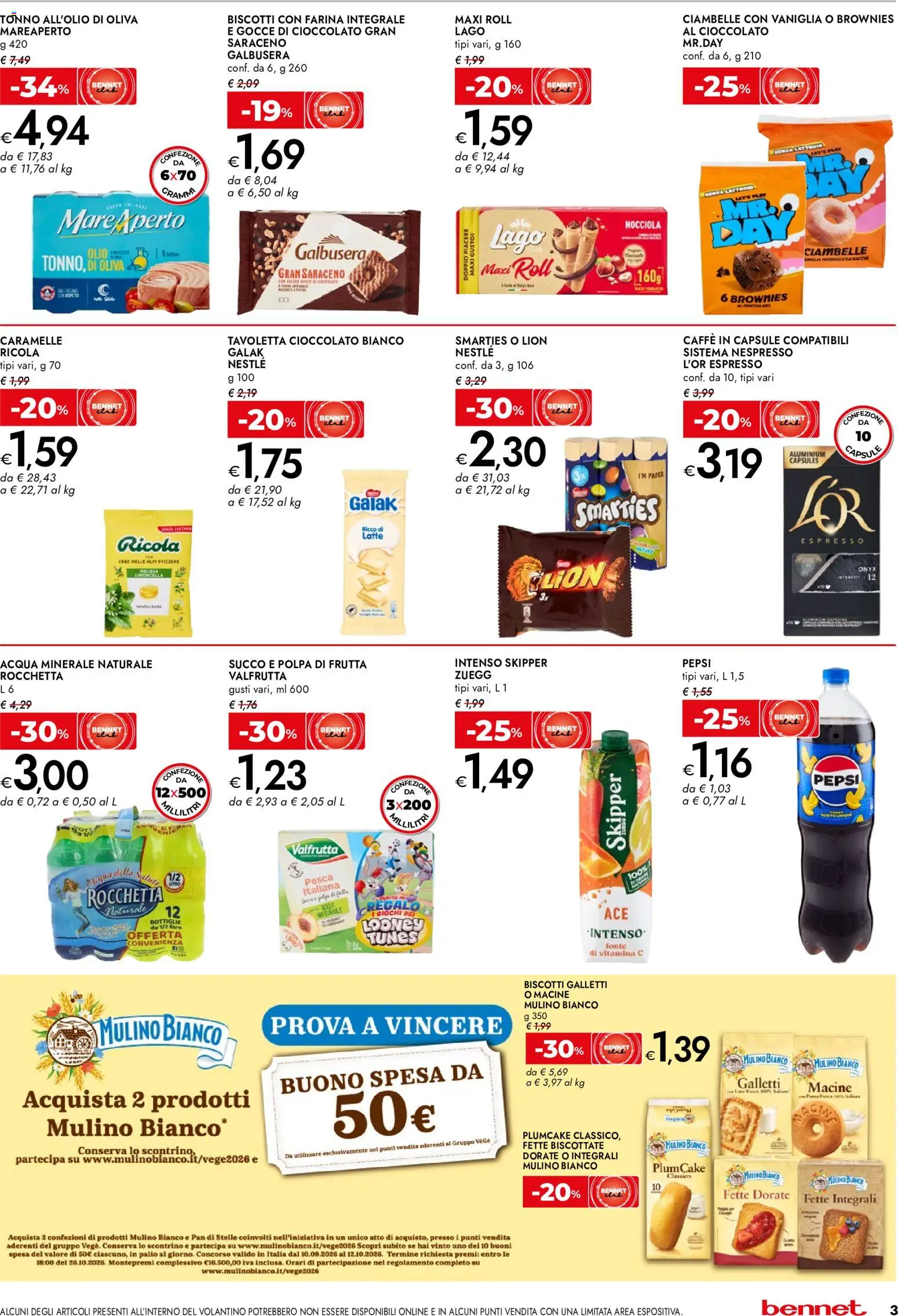 Volantino bennet del 10/09/2026 | Pagina: 3 | Prodotti: Caramelle, Acqua, Frutta, Olio