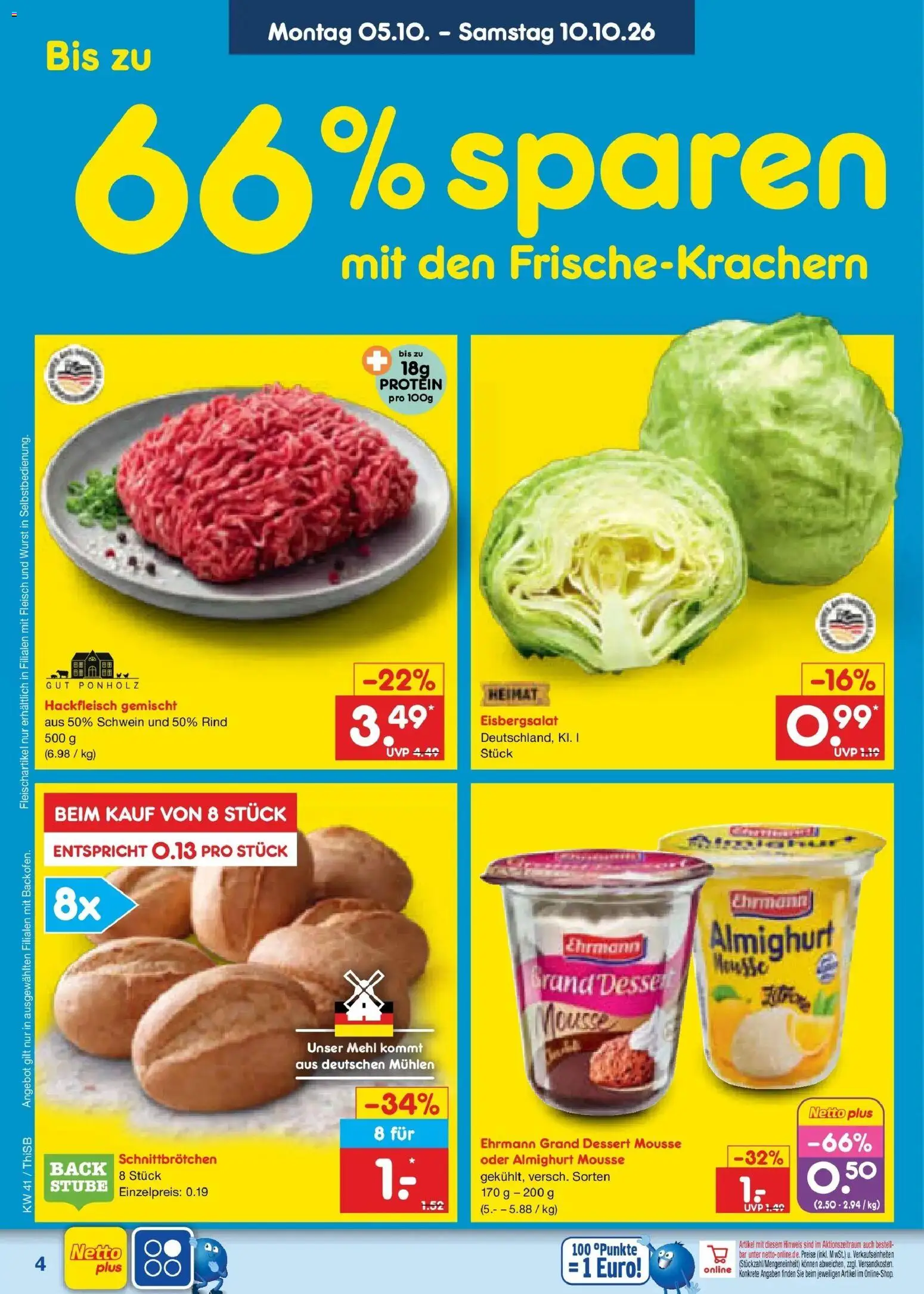 Netto Marken-Discount Prospekt Pirna – gültig ab 05.10.2026 | Seite: 4 | Produkte: Ehrmann almighurt, Wurst, Fleisch, Hackfleisch