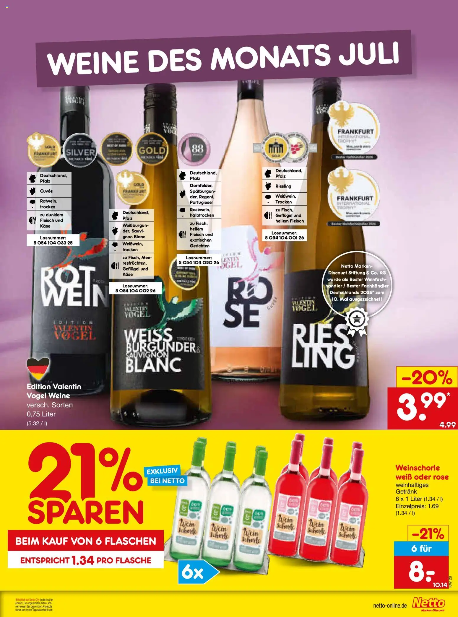 Netto Marken-Discount Prospekt – gültig ab 06.07.2026 | Seite: 23 | Produkte: Käse, Weinschorle, Wein, Fleisch