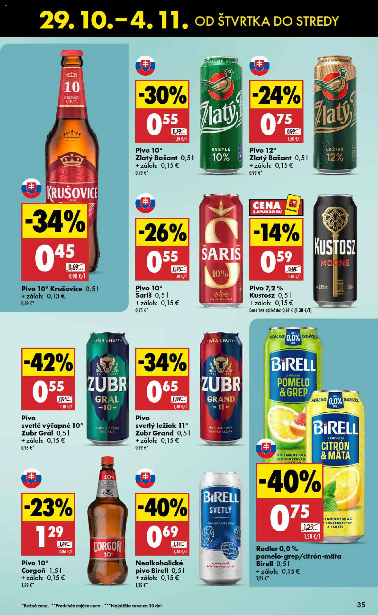 Nové Biedronka akcie – leták je platný od 29.10.2026 | Strana: 35 | Produkty: Radler, Šariš, Nealkoholické pivo, Pomelo