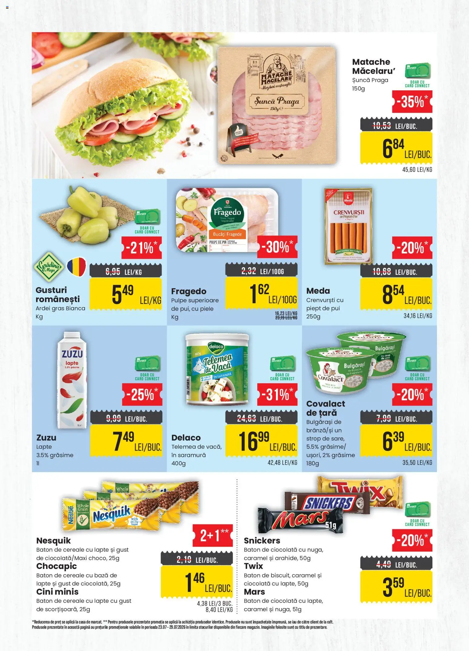 Noul catalog Mega Image – valabil de la 23.07.2026 | Pagină: 2 | Produse: Light Kedi Konservesi, Hacıyatmaz Kedi Oyuncağı, Ciocolată, Smântână