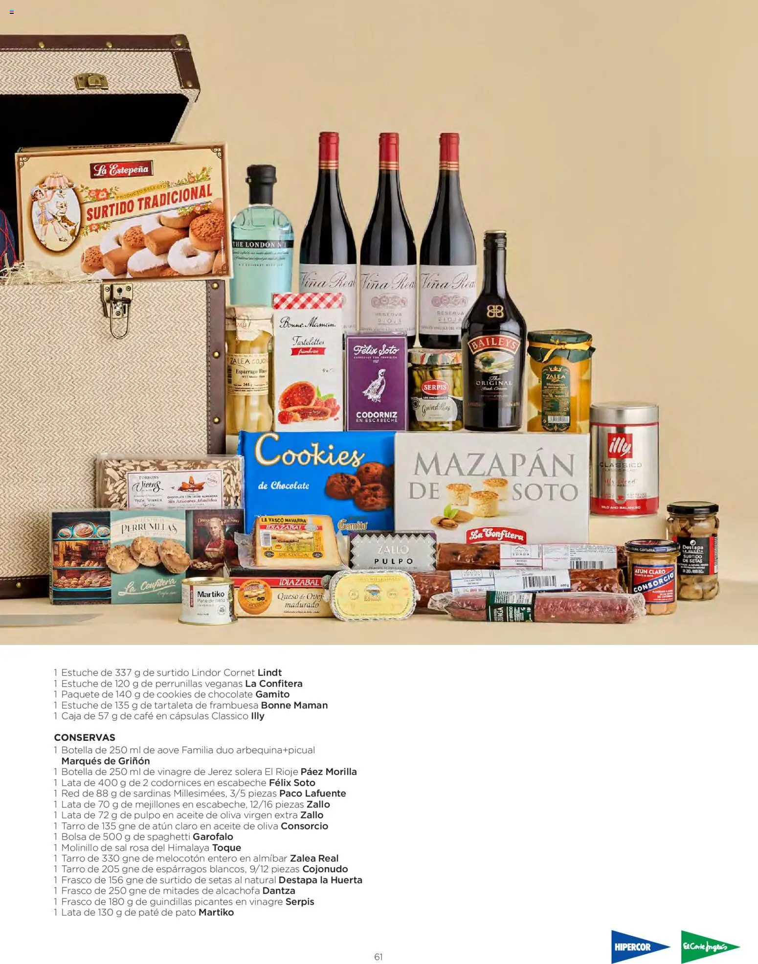 El Corte Inglés Cestas Navidad 2026 │ válido desde el 08/10/2026 | Página: 61 | Productos: Queso, Atún, Lindt, Caja