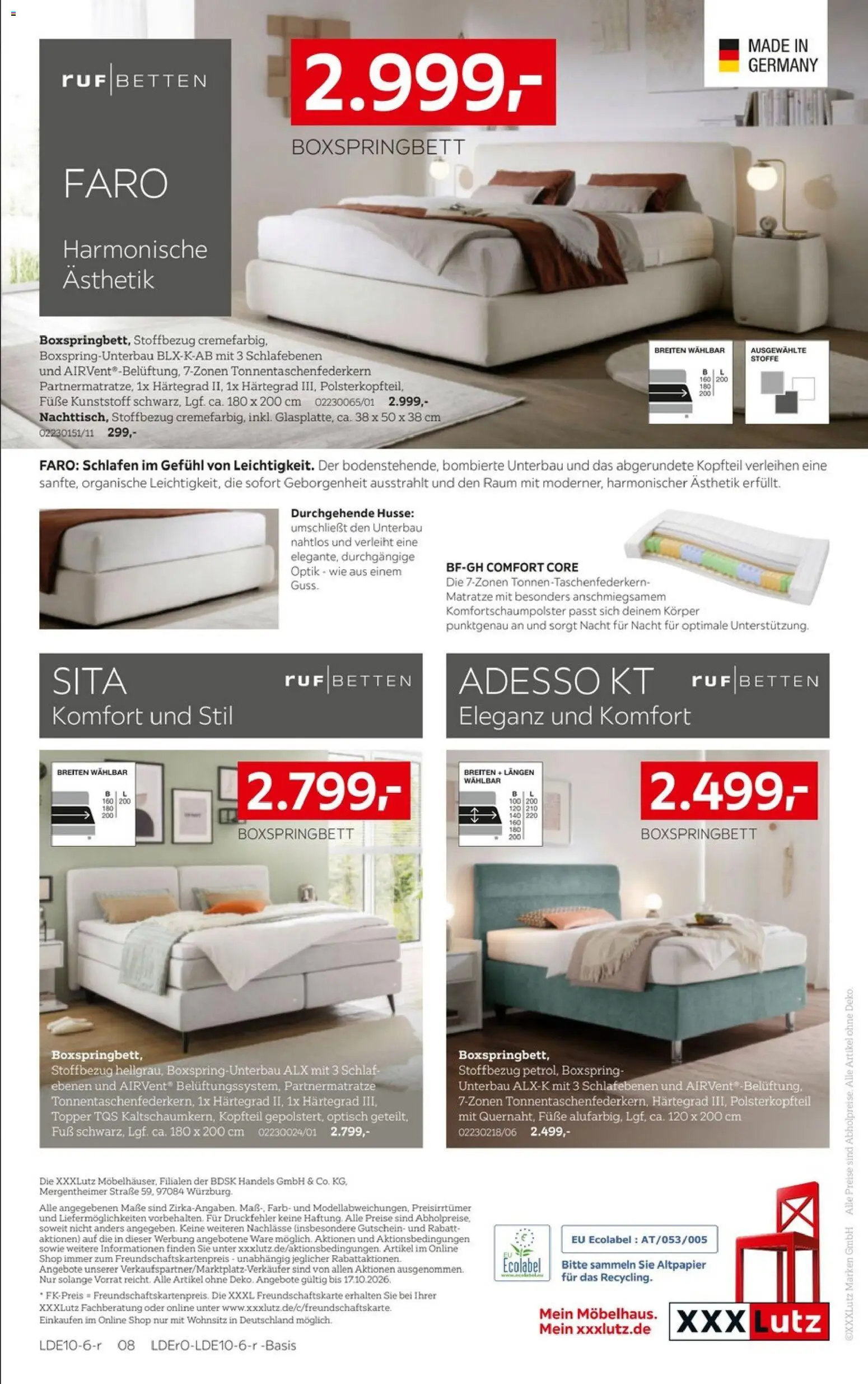 XXXLutz RUF BETTEN Spezial – gültig ab 03.10.2026 | Seite: 10 | Produkte: Matratze, Boxspringbett, Topper