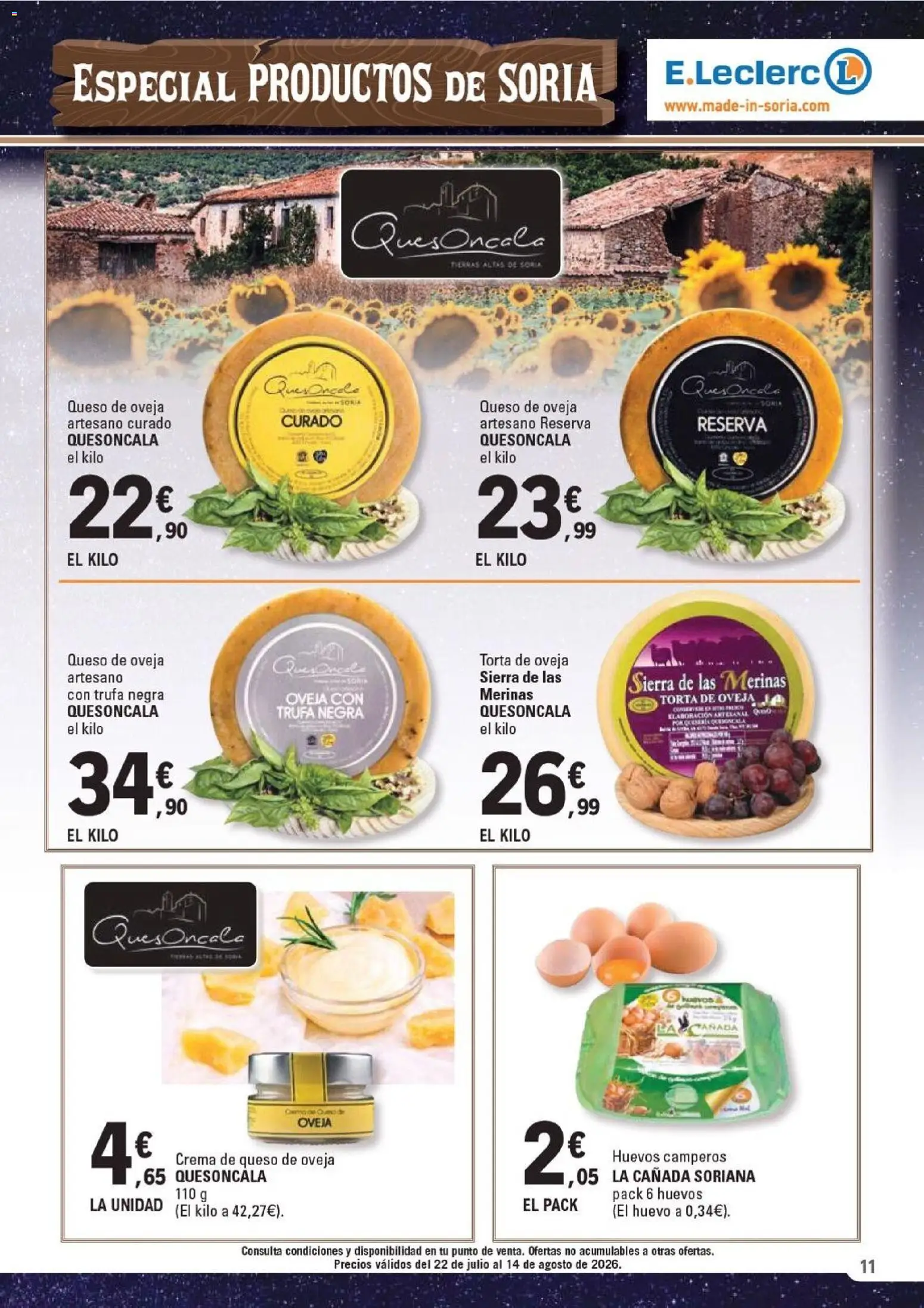 E.Leclerc Soria │ válido desde el 22/07/2026 | Página: 11 | Productos: Queso de oveja, Queso, Huevos, Crema